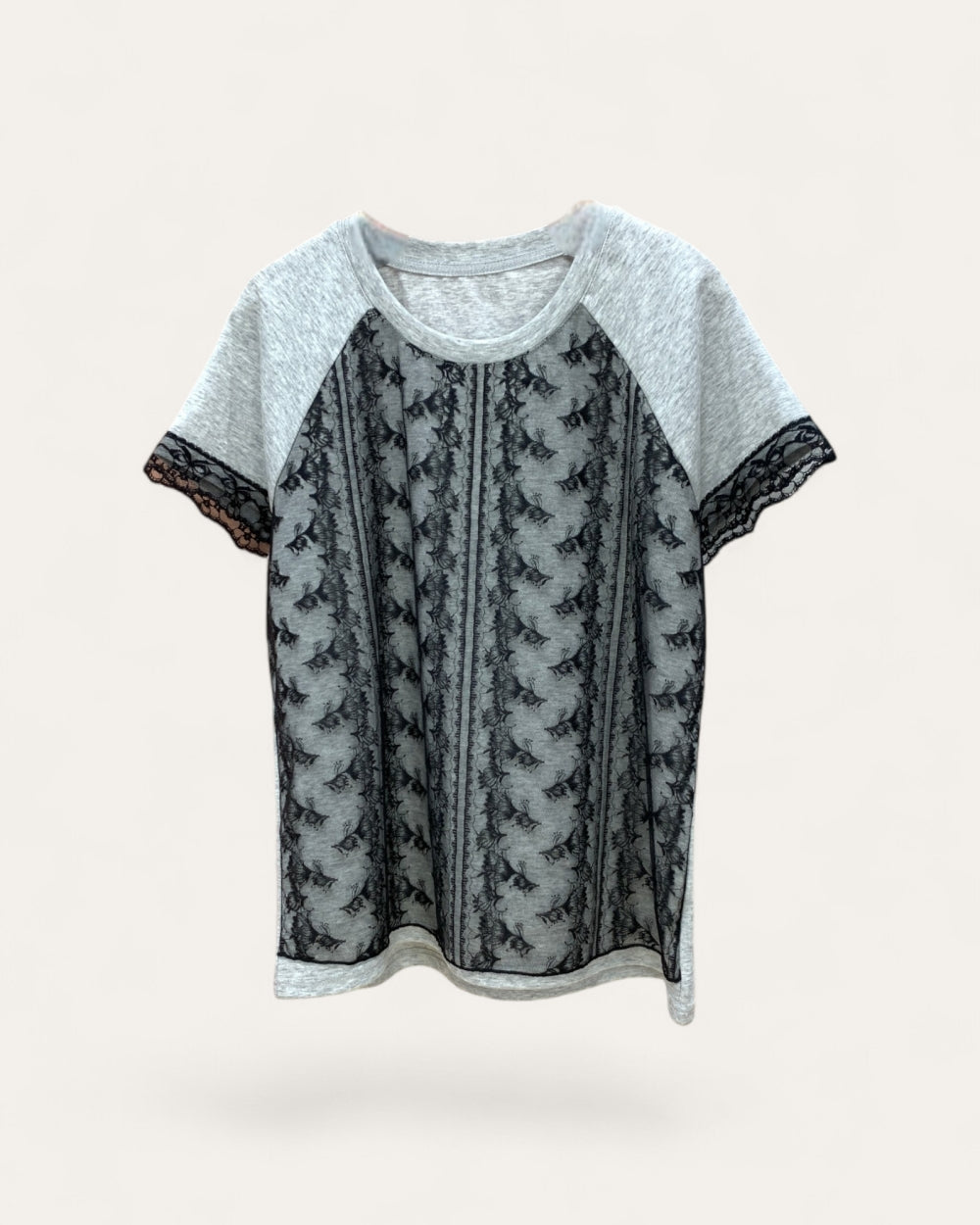 Vintage Lace Panel Raglan Tee - Zilvina