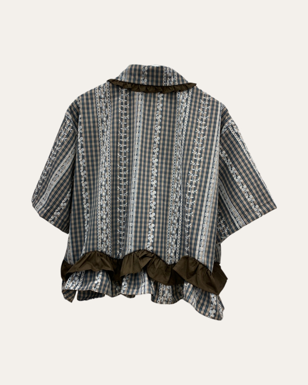 Vintage Lace Trim Plaid Shirt - Zilvina