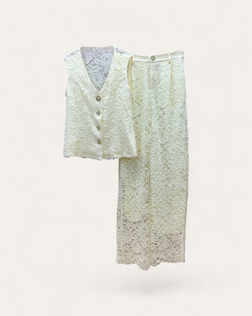 Vintage Lace Vest & Midi Skirt Set - Zilvina