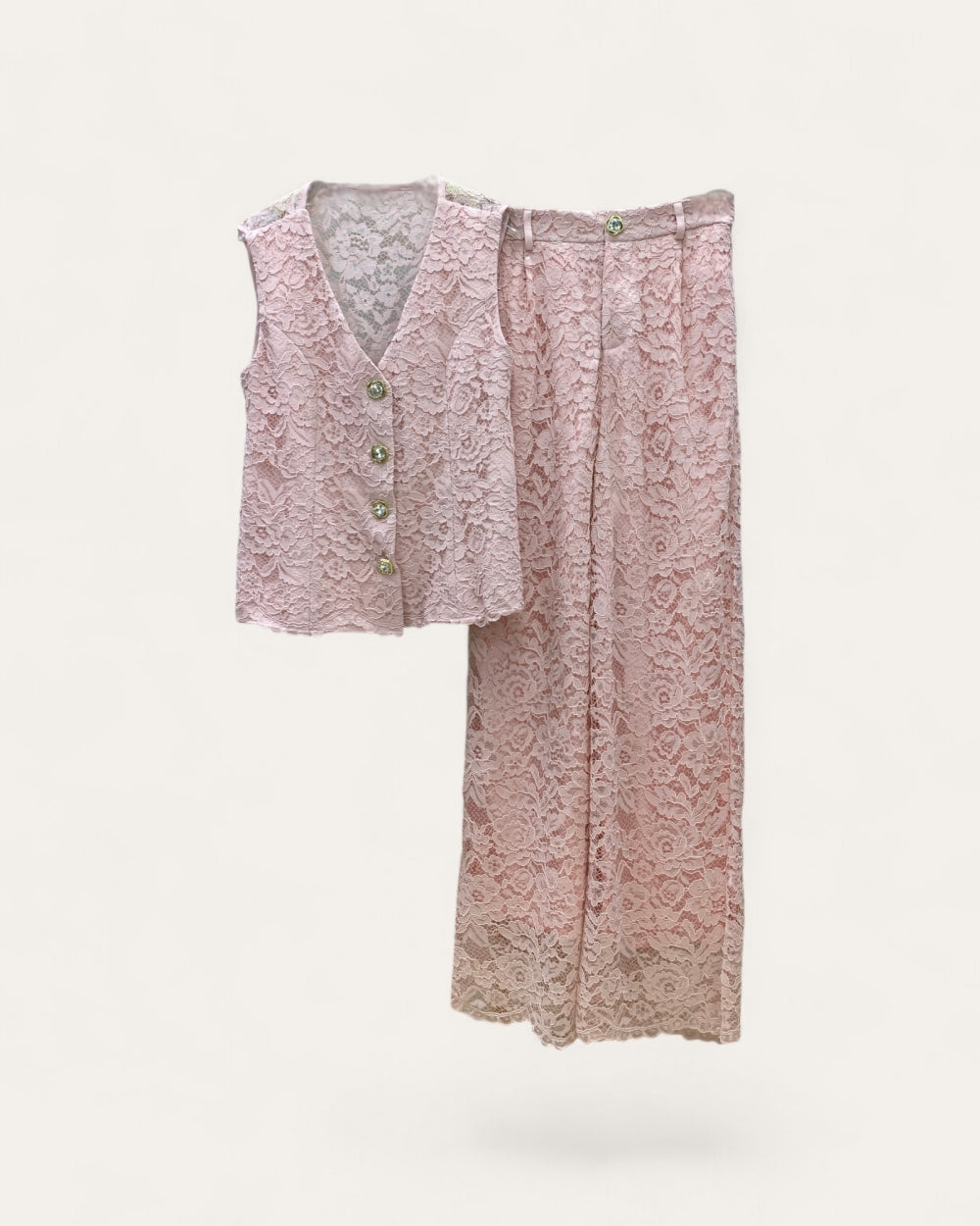 Vintage Lace Vest & Midi Skirt Set - Zilvina