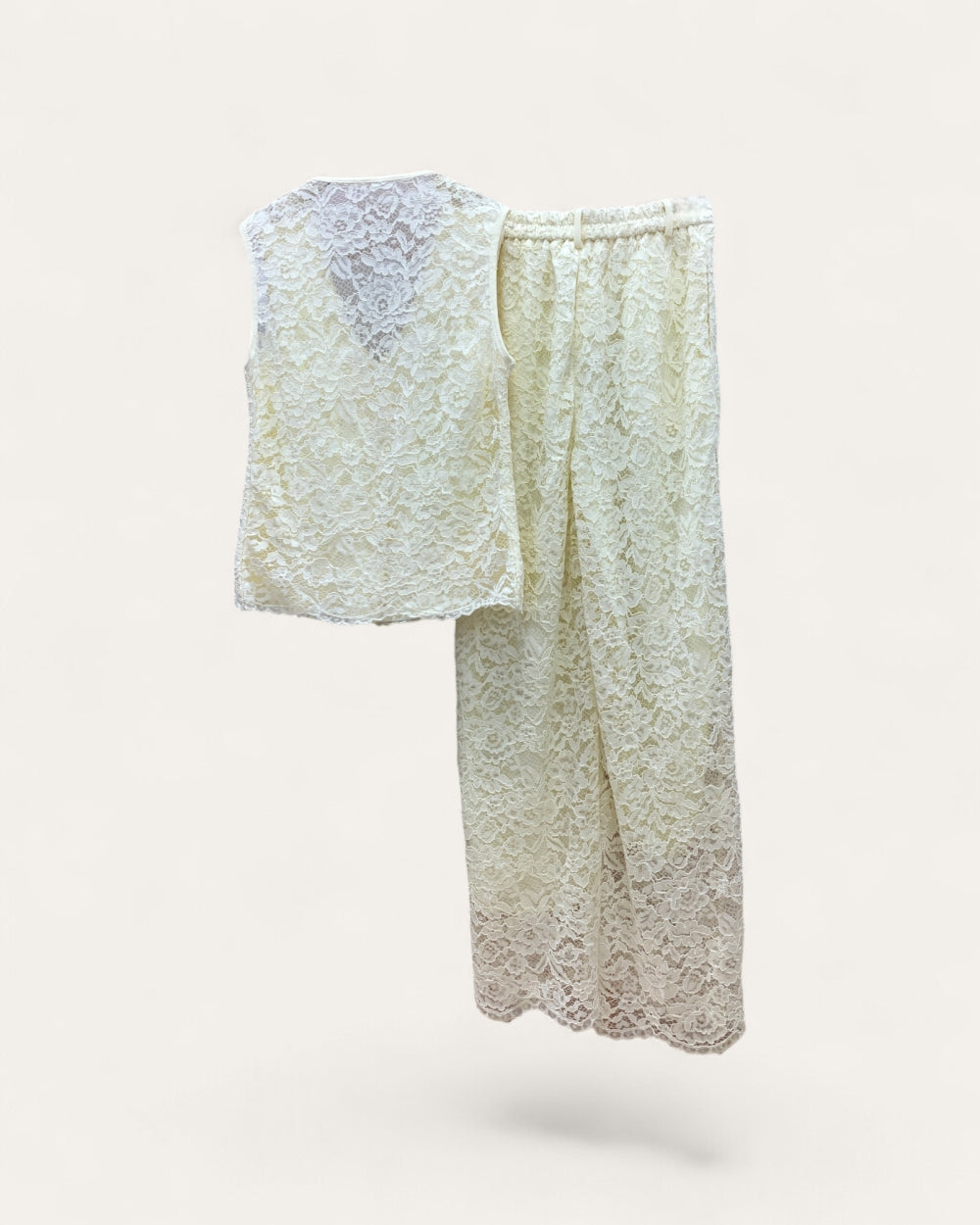 Vintage Lace Vest & Midi Skirt Set - Zilvina