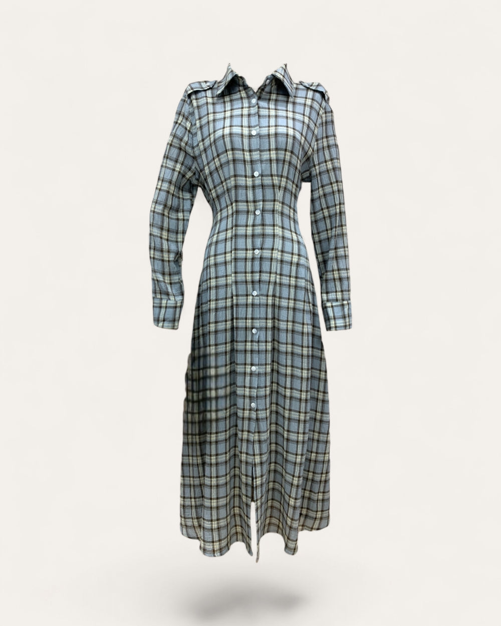 Vintage Plaid Button - Up Maxi Shirt Dress - Zilvina