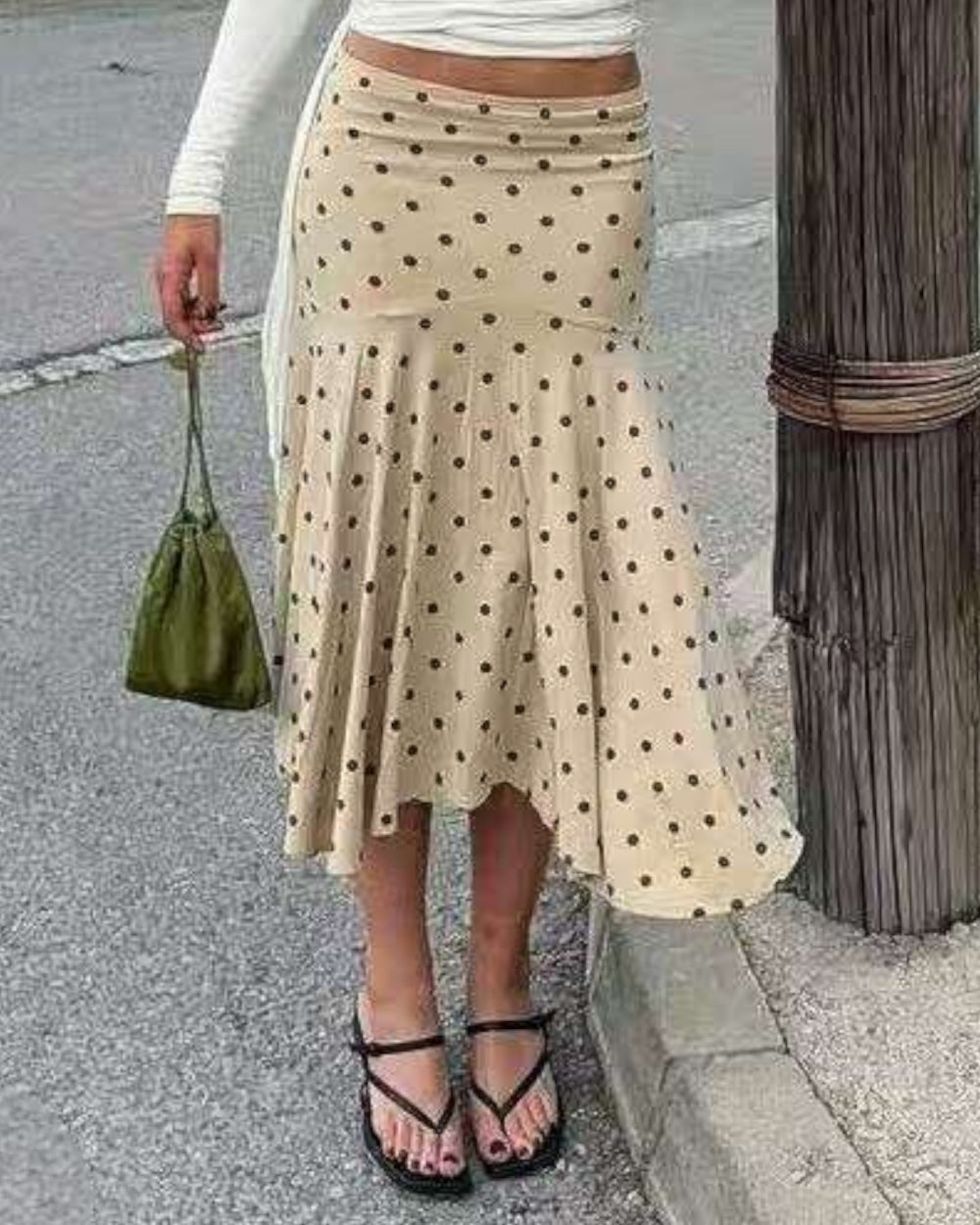 Vintage Polka Dot Flared Midi Skirt - Zilvina