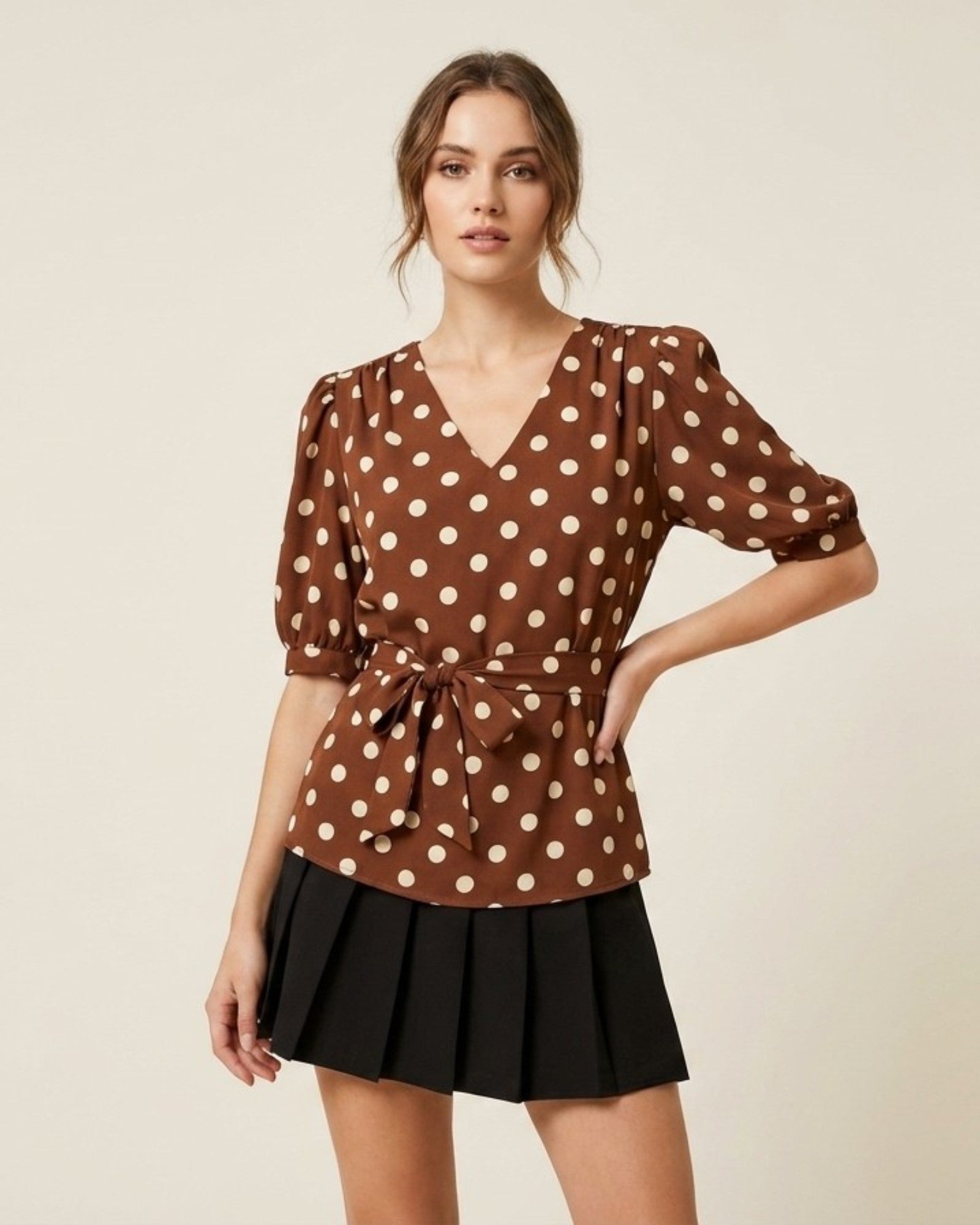 Vintage Polka Dot Tie - Waist Blouse - Zilvina