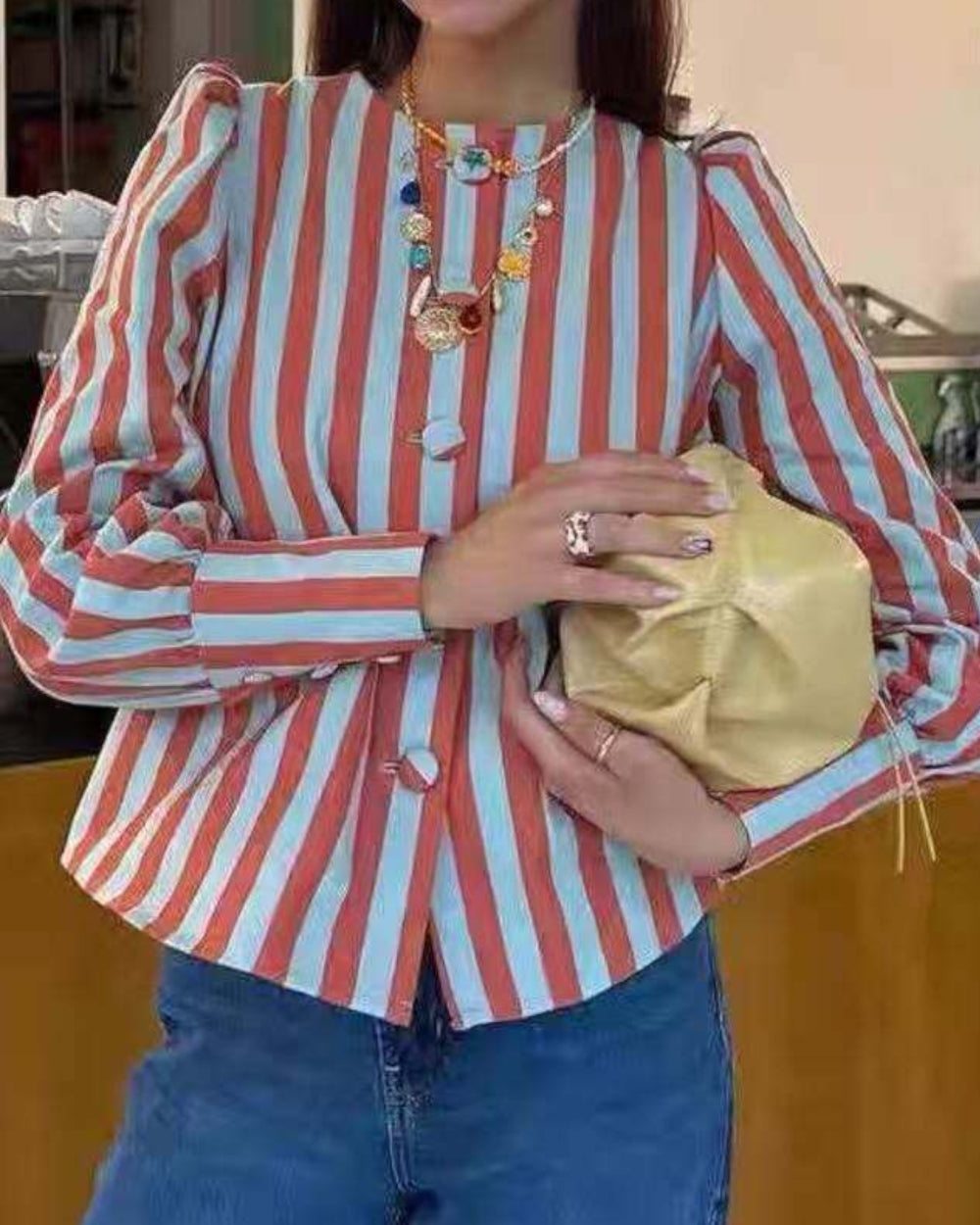 Vintage Stripe Puff Sleeve Top - Zilvina