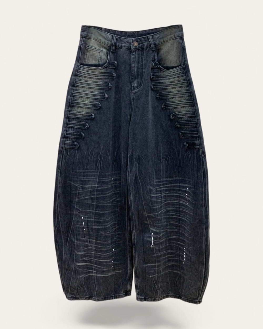 Washed Decorative Trim Barrel Leg Jeans - Zilvina
