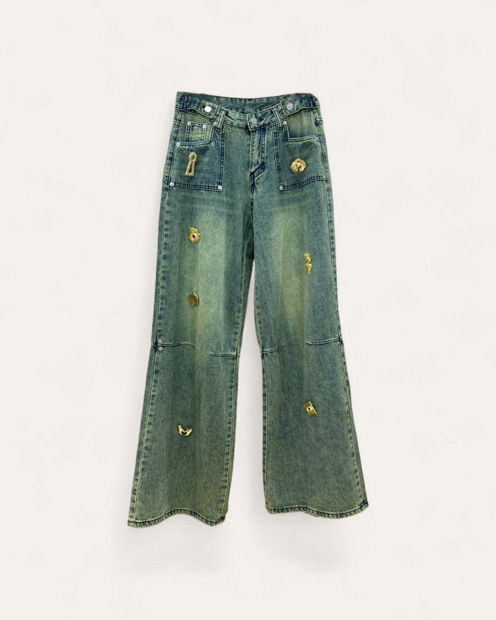 Washed Embellished Straight Leg Jeans - Zilvina