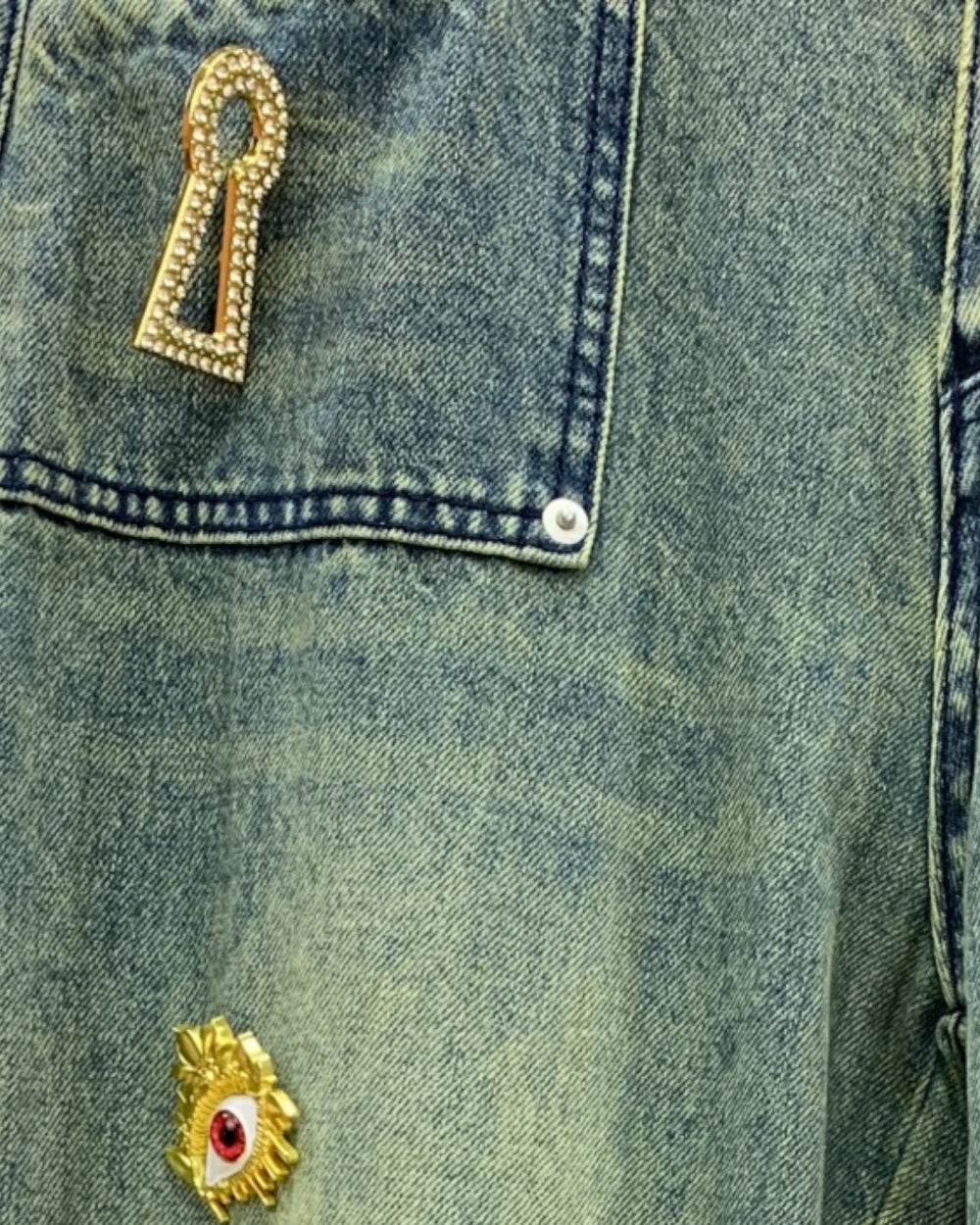 Washed Embellished Straight Leg Jeans - Zilvina
