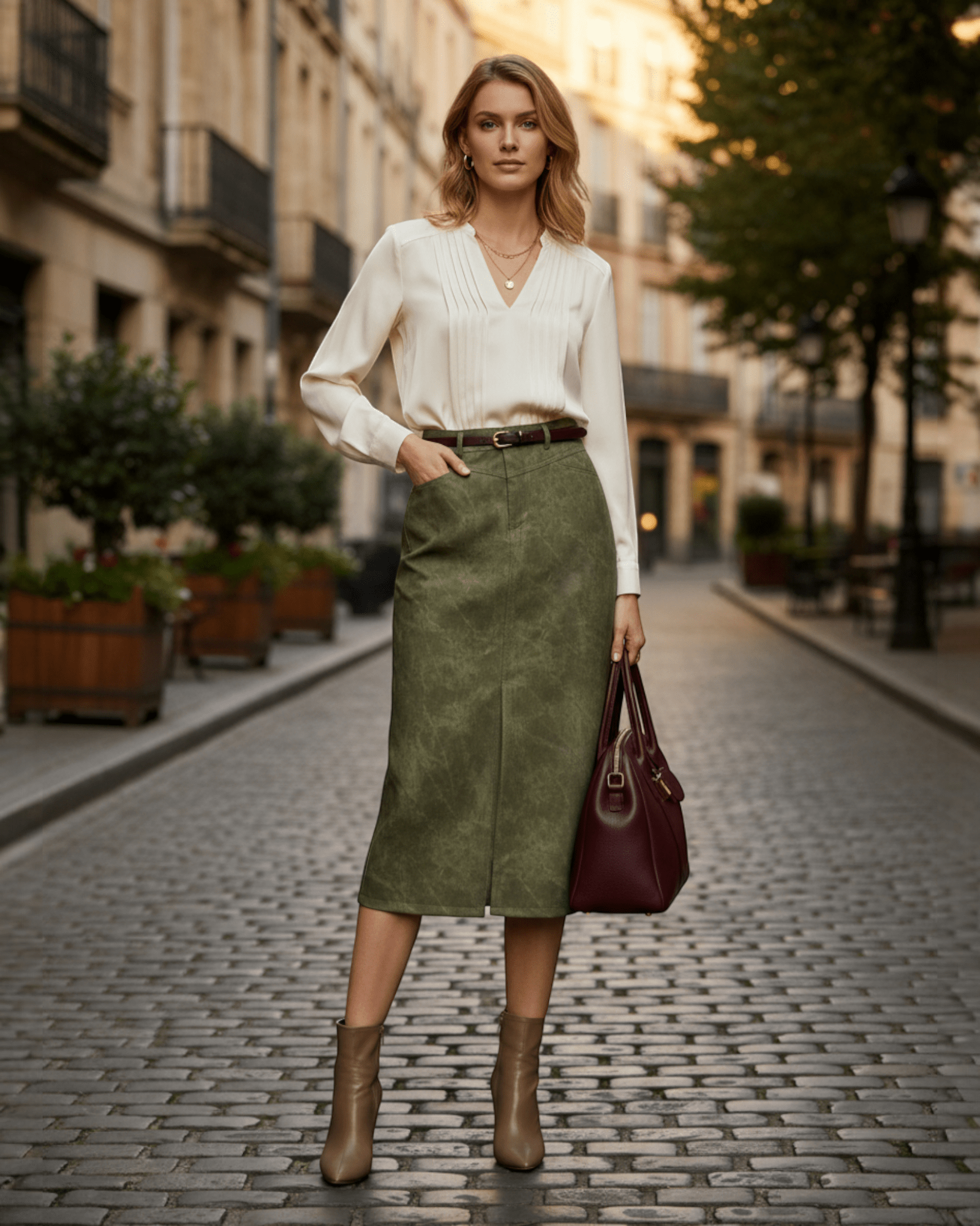 Washed Faux Leather Straight Skirt - Zilvina