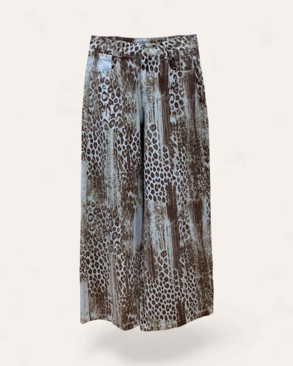 Washed Leopard Wide Leg Jeans - Zilvina