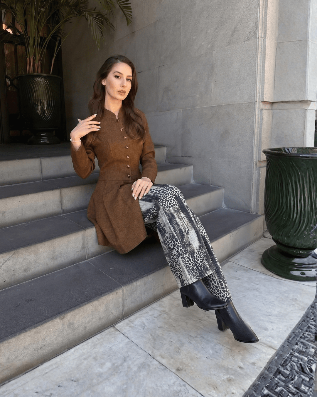 Washed Leopard Wide Leg Jeans - Zilvina