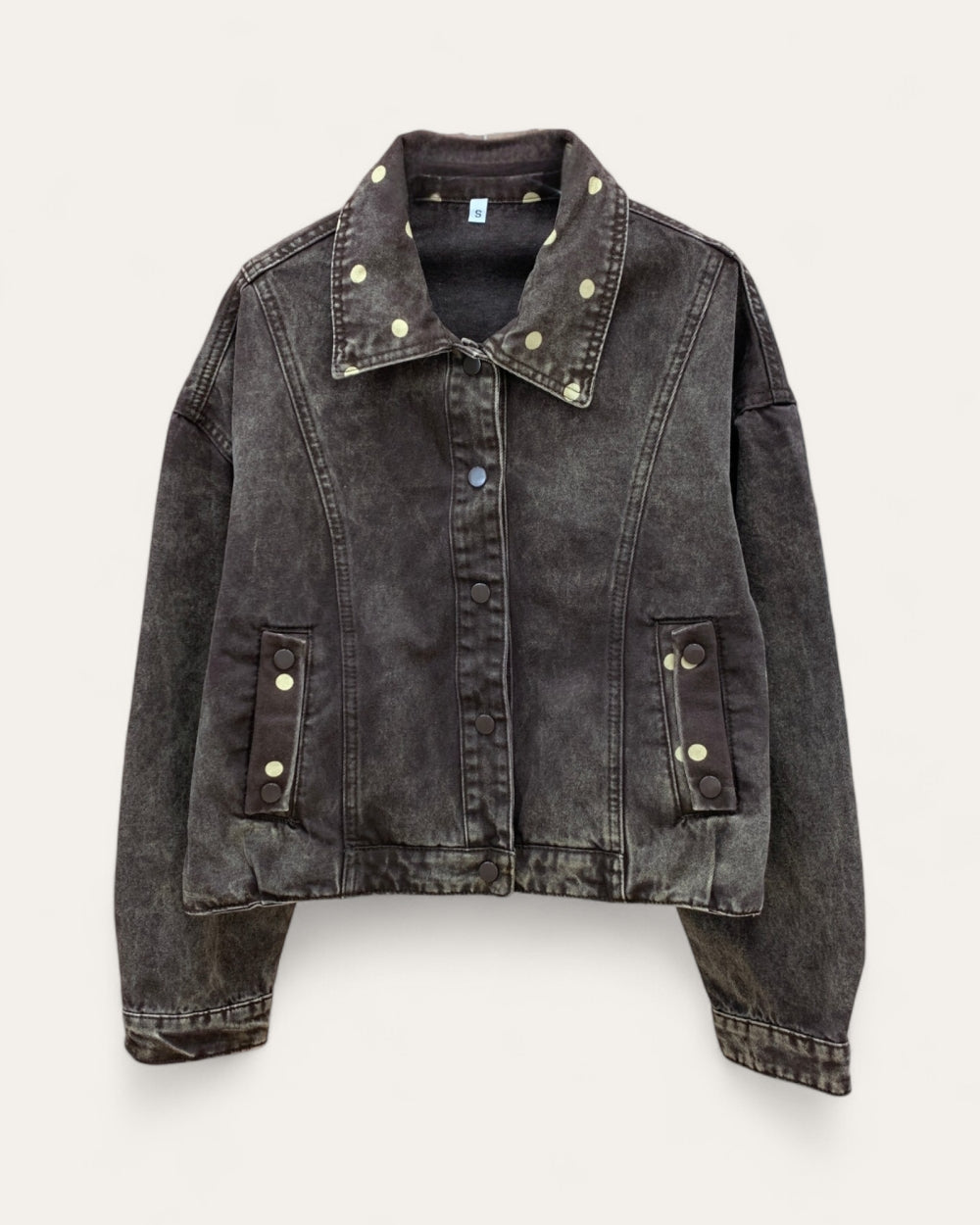 Washed Studded Denim Jacket - Zilvina