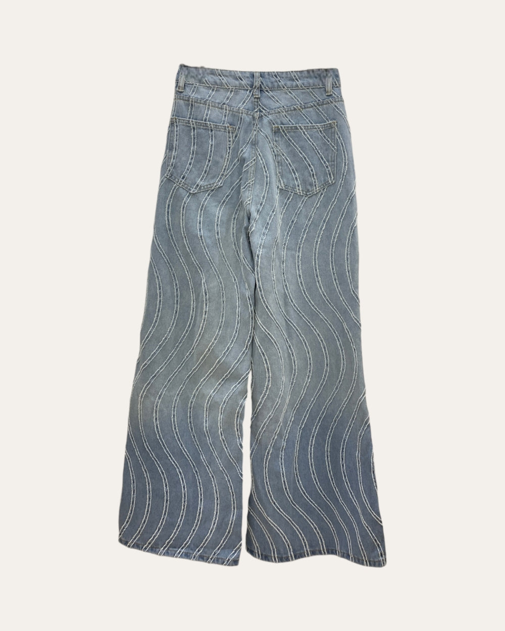 Wave Stitch Embellished Denim Pants - Zilvina