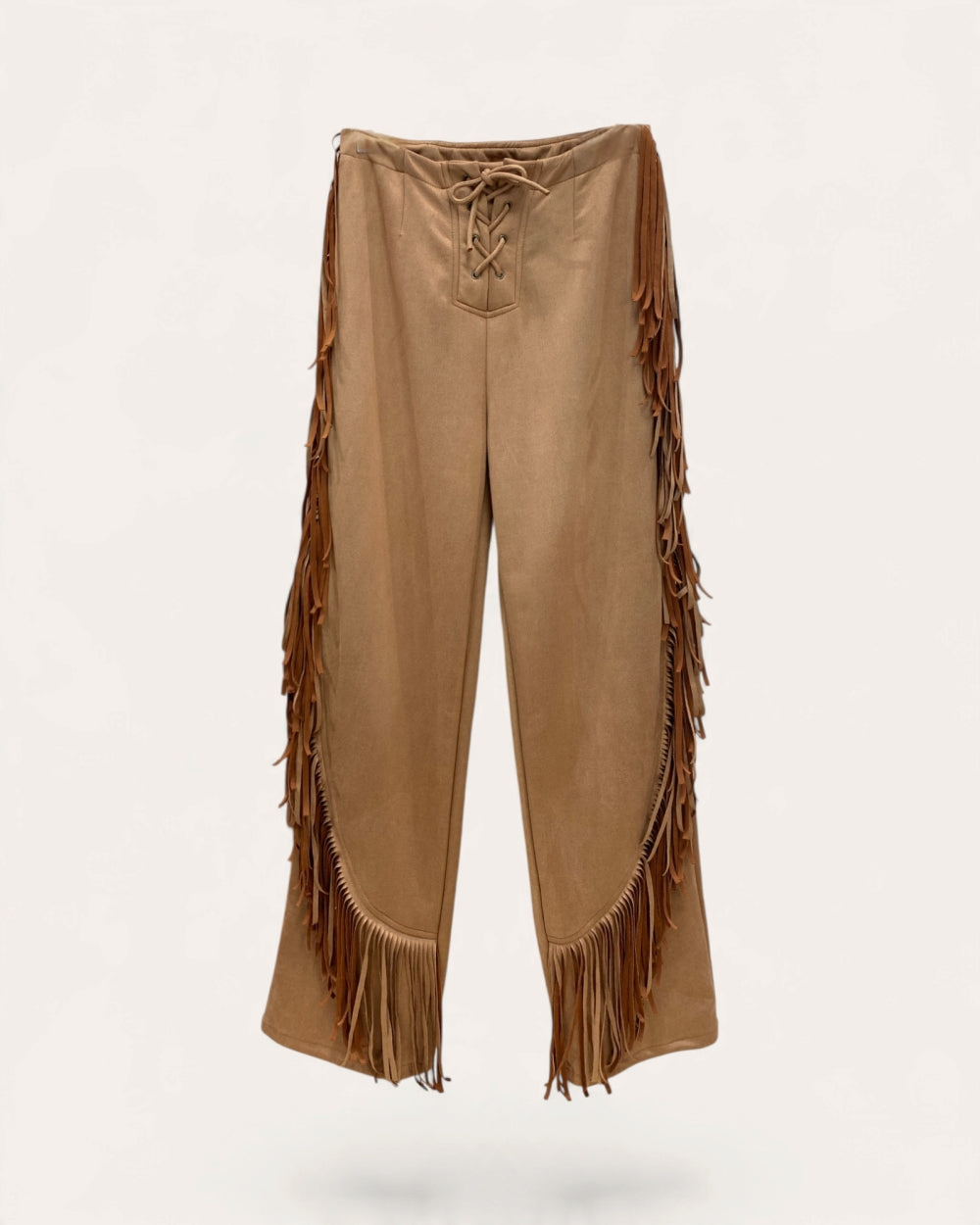 Western Fringe Lace-Up Pants - Zilvina