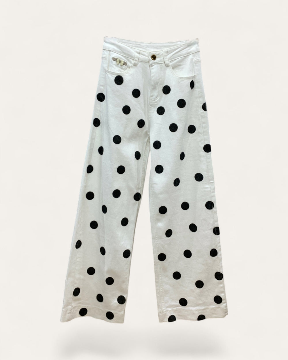 WHITE POLKA DOT DENIM PANTS - Zilvina