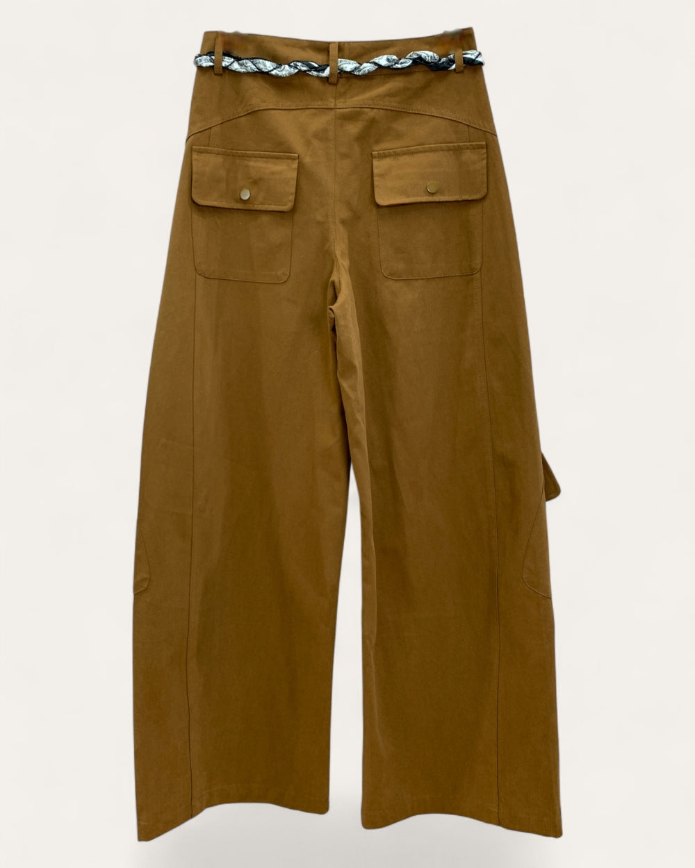 Wide - Leg Cargo Pants with Embellished Bear Patch - Zilvina