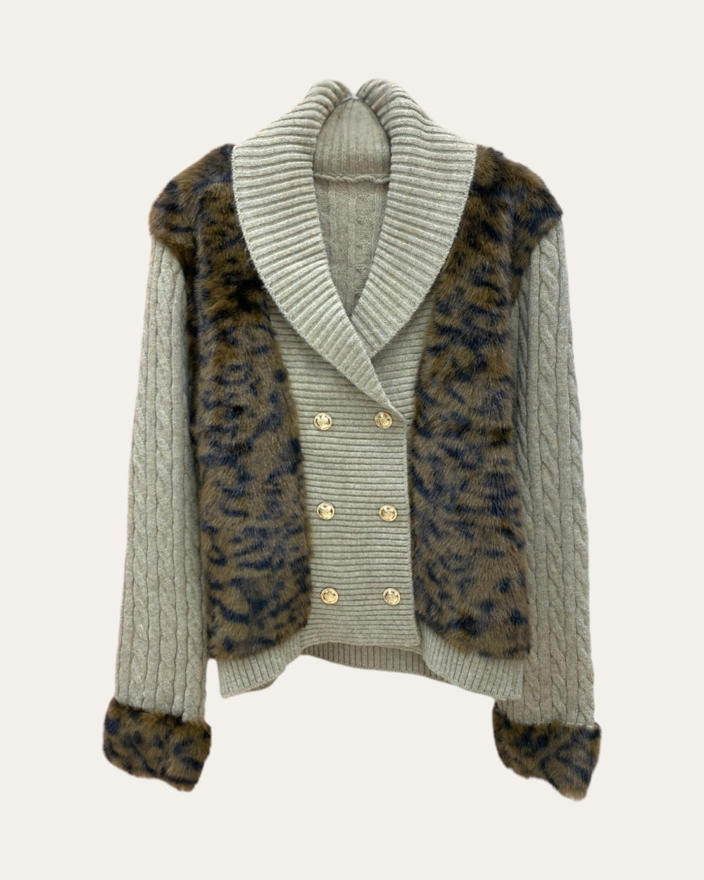 Wild Accent Faux Fur Knit Cardigan - Zilvina
