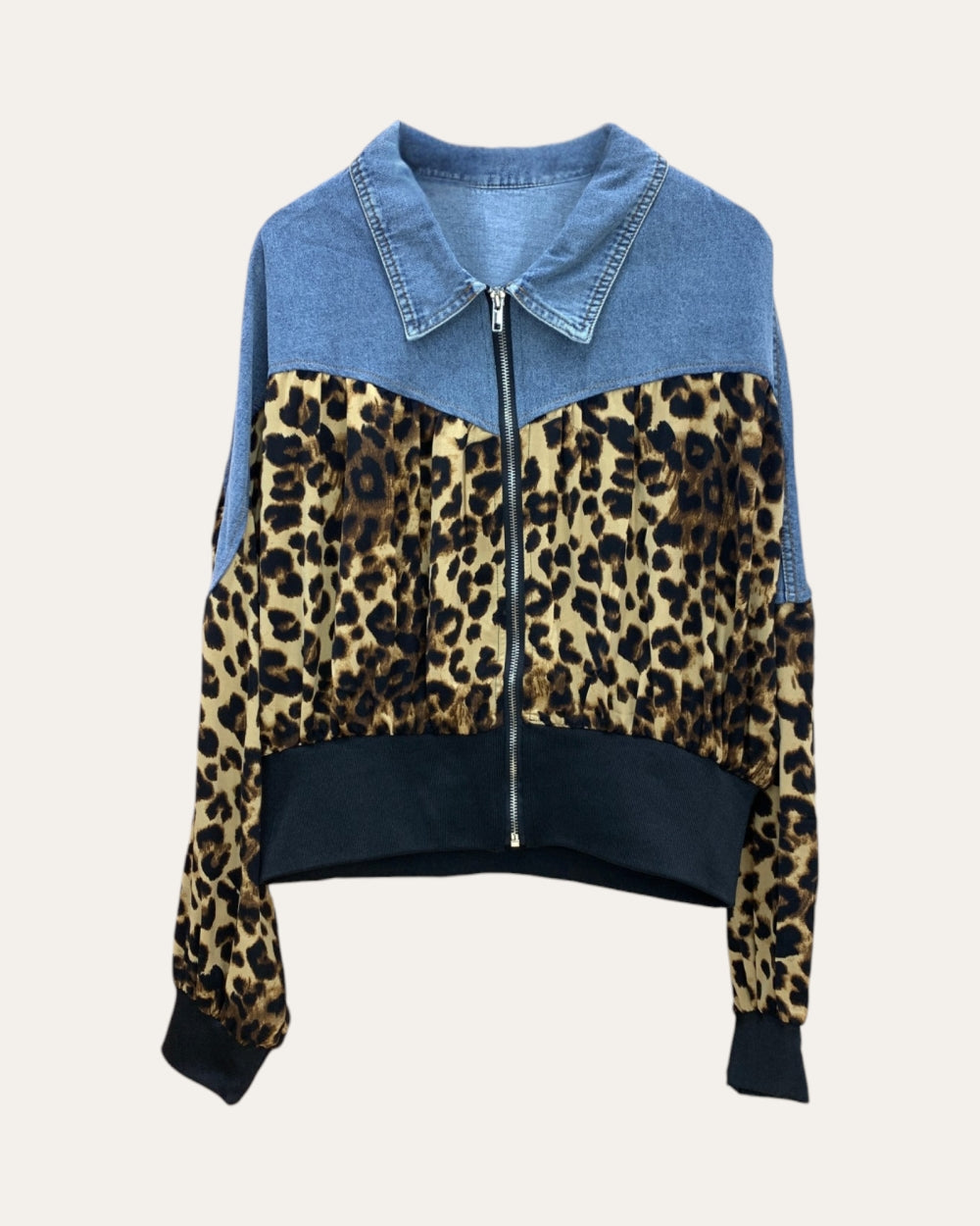 Wild Contrast Denim Leopard Jacket - Zilvina