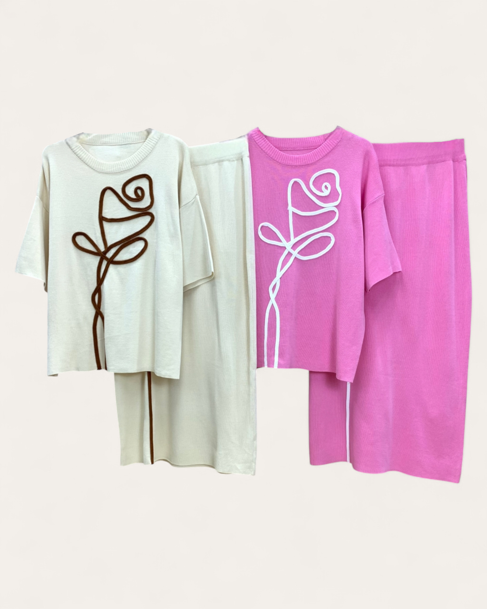 Floral Appliqué Knit Two-Piece Set