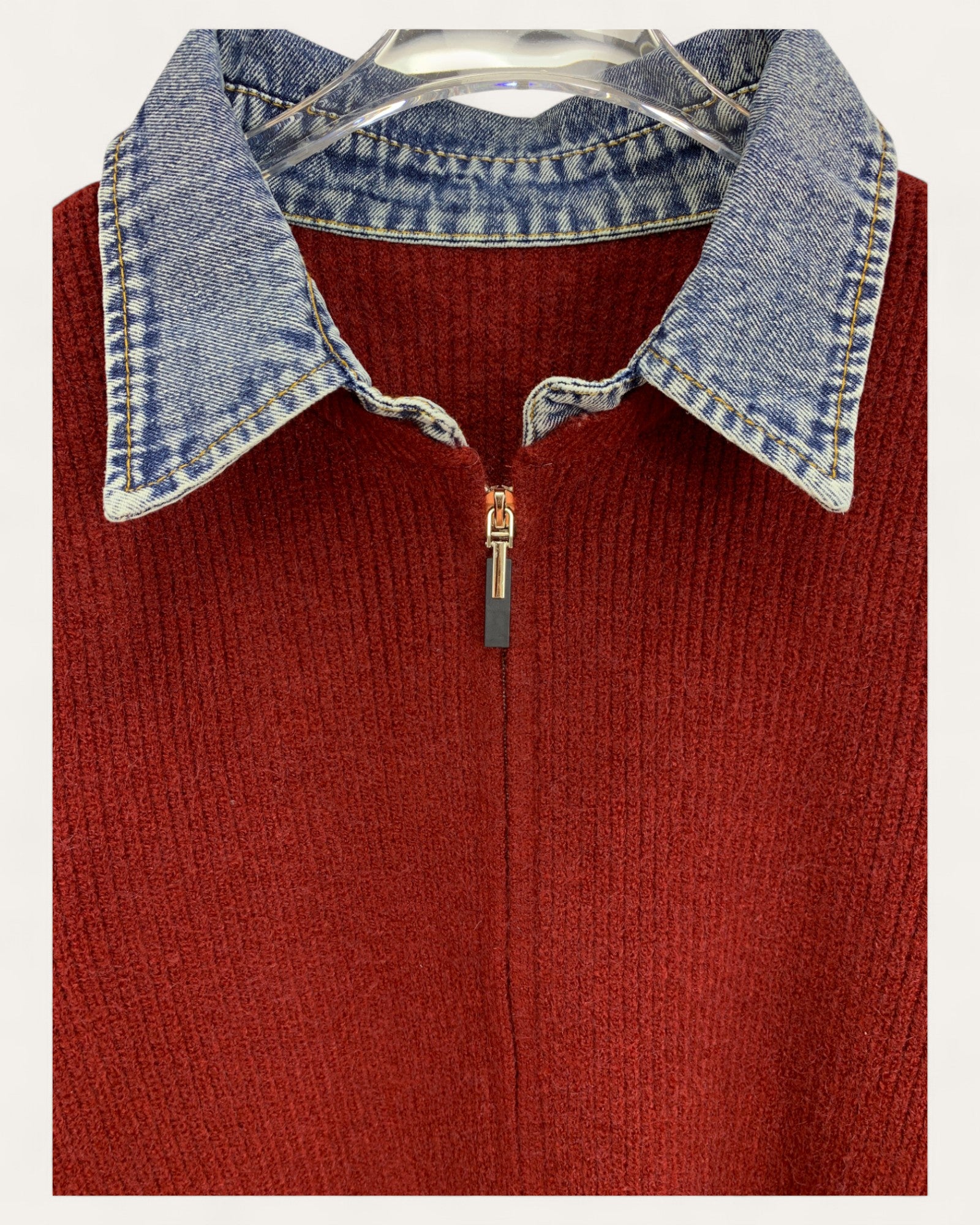 Corduroy Zip-Up Jacket with Contrast Collar