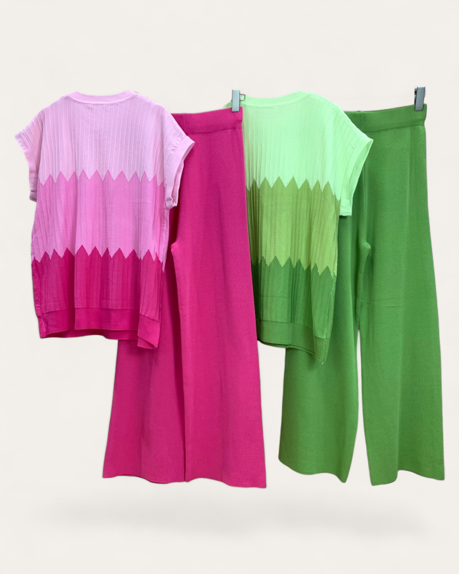 Zigzag Knit Top & Wide Leg Pants Set