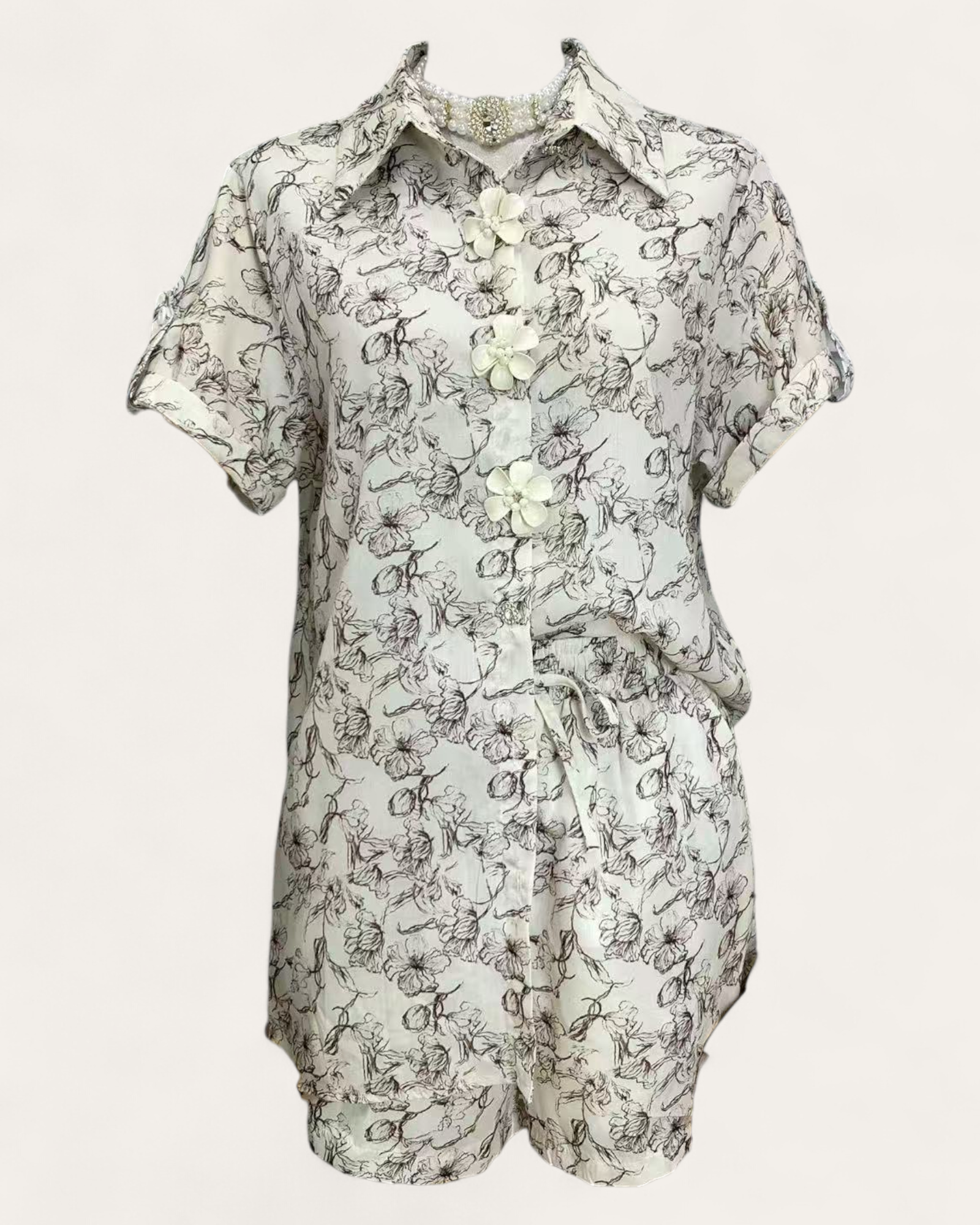 Elegant Sketch Print Button-Down Two-Piece Set