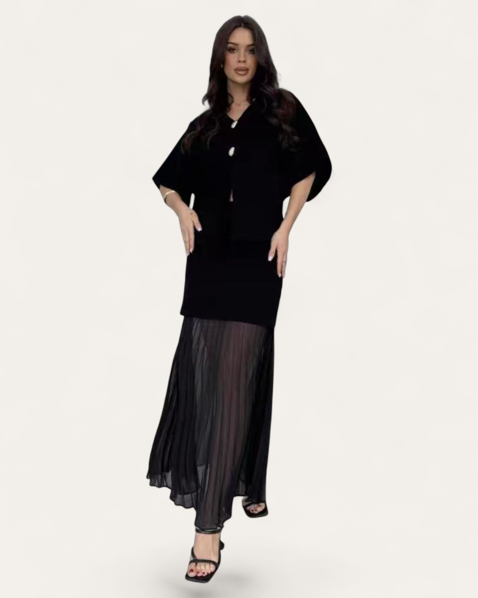 Two-Piece Knit Sets with Pleated Maxi Skirt