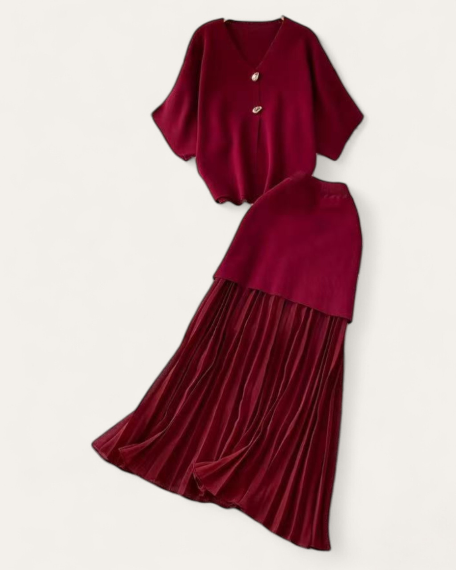 Two-Piece Knit Sets with Pleated Maxi Skirt