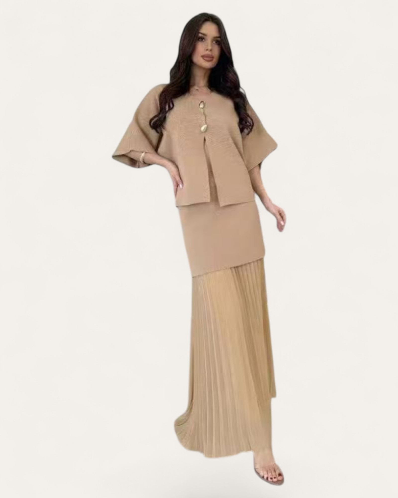 Two-Piece Knit Sets with Pleated Maxi Skirt