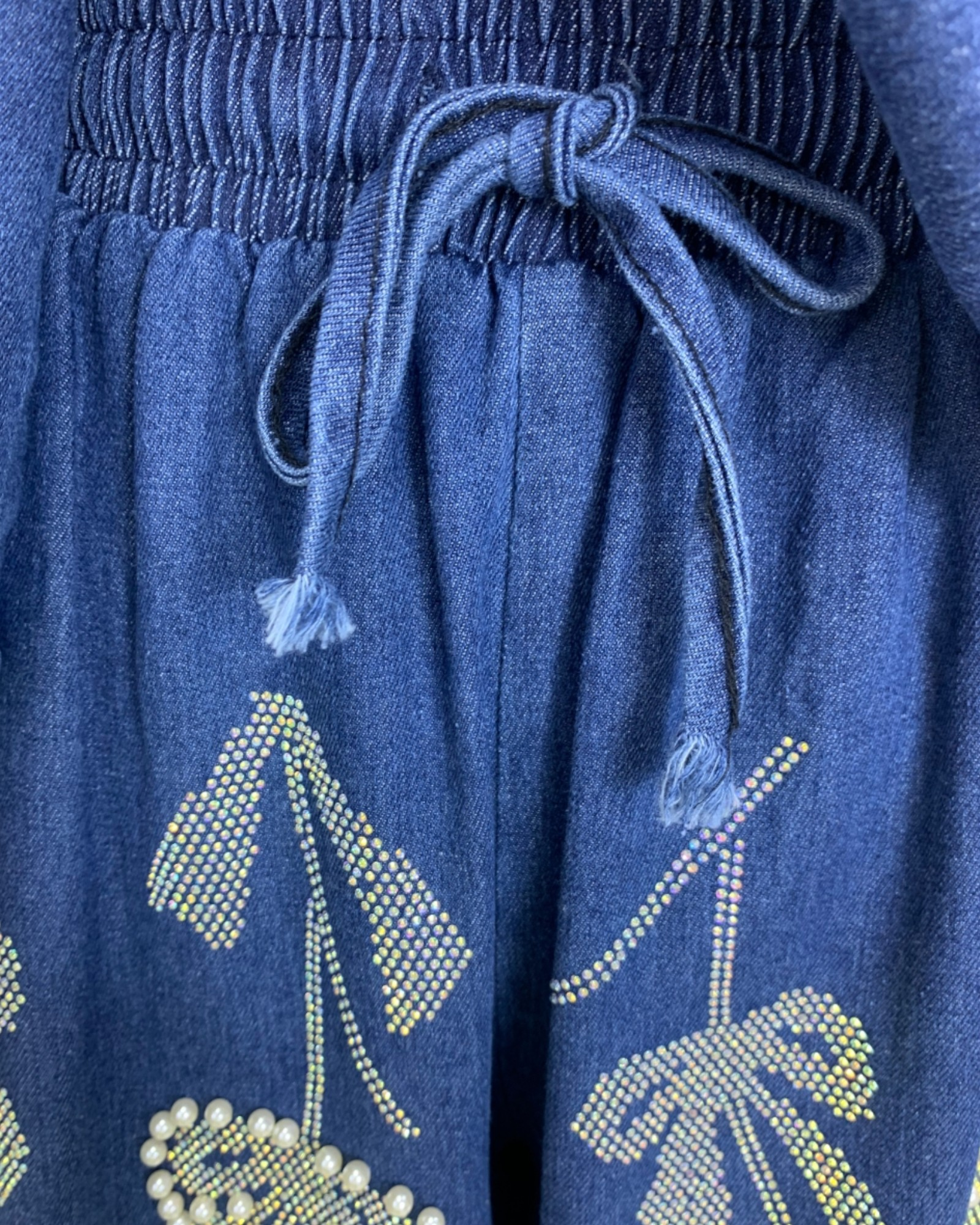 Embellished Denim Shirt & Shorts Set