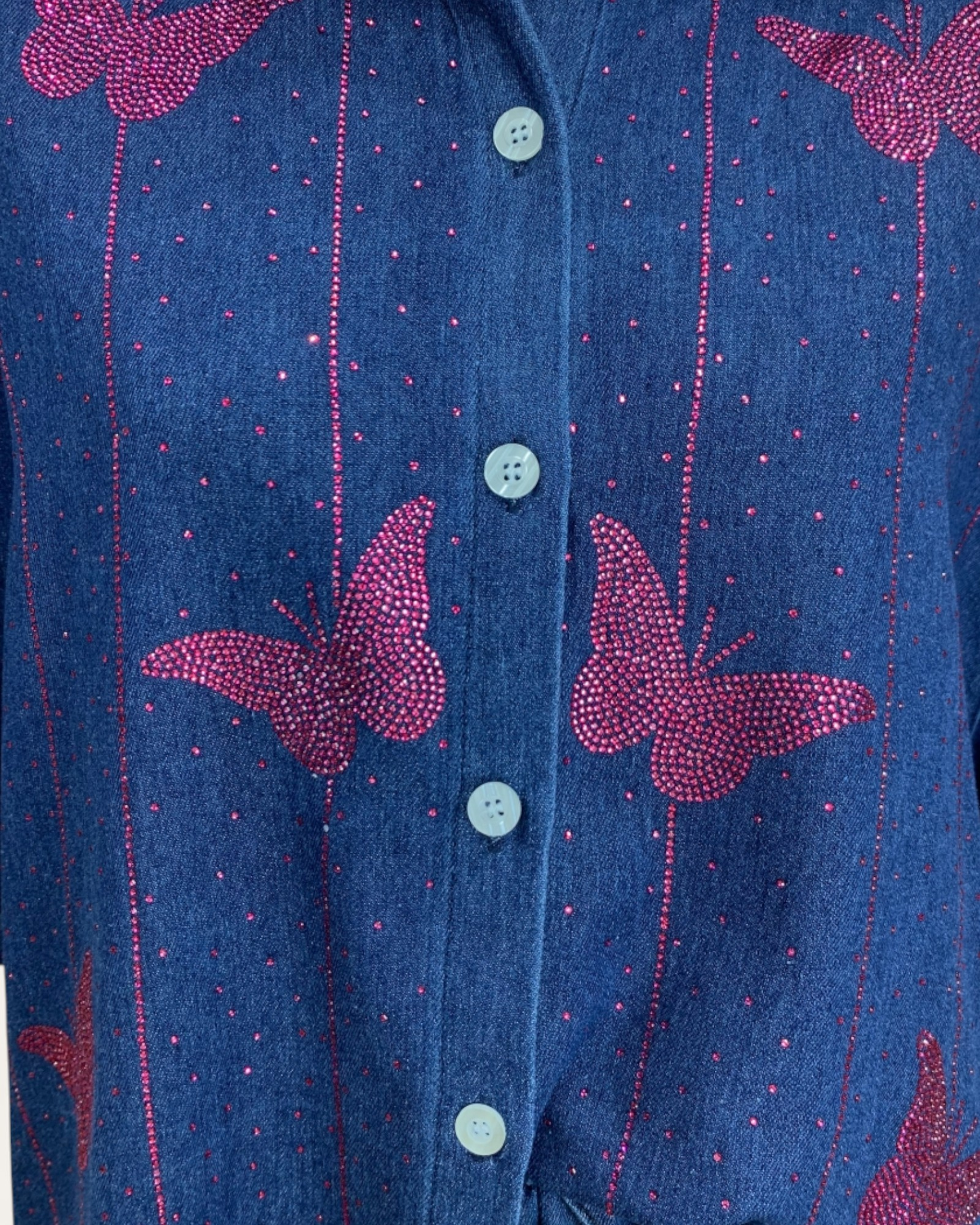 Butterfly Print Denim Shirt & Shorts Set