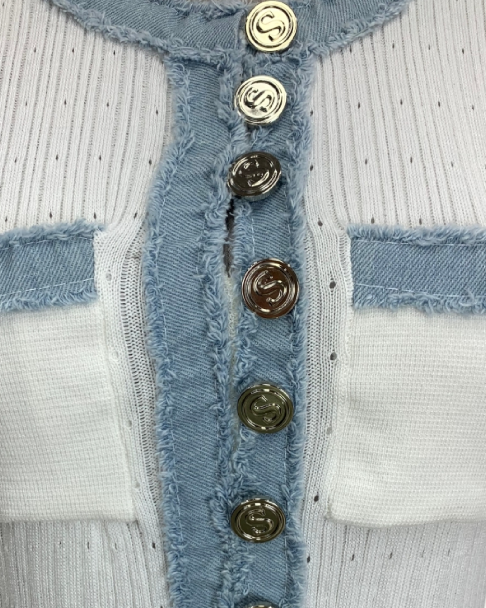 Contrast Denim Trim Ribbed Knit Maxi Dress