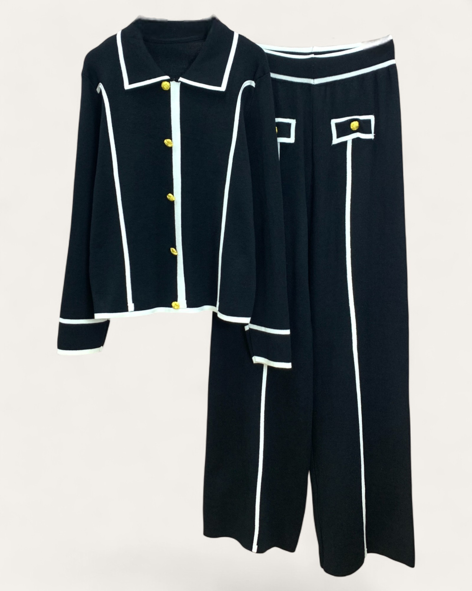 Tailored Burgundy Knit Lounge Sets with Contrast Trim