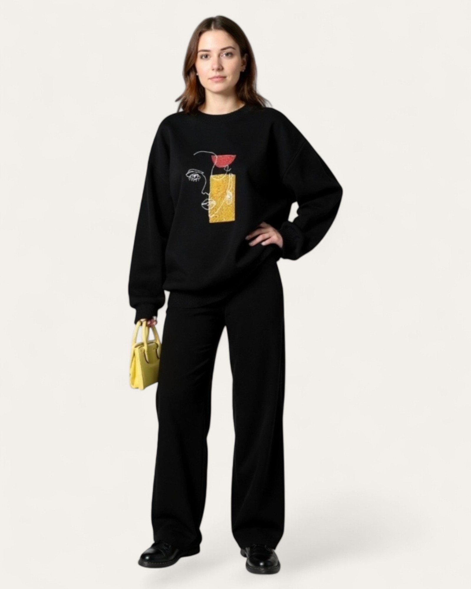 Abstract Face Embroidered Knit Sets