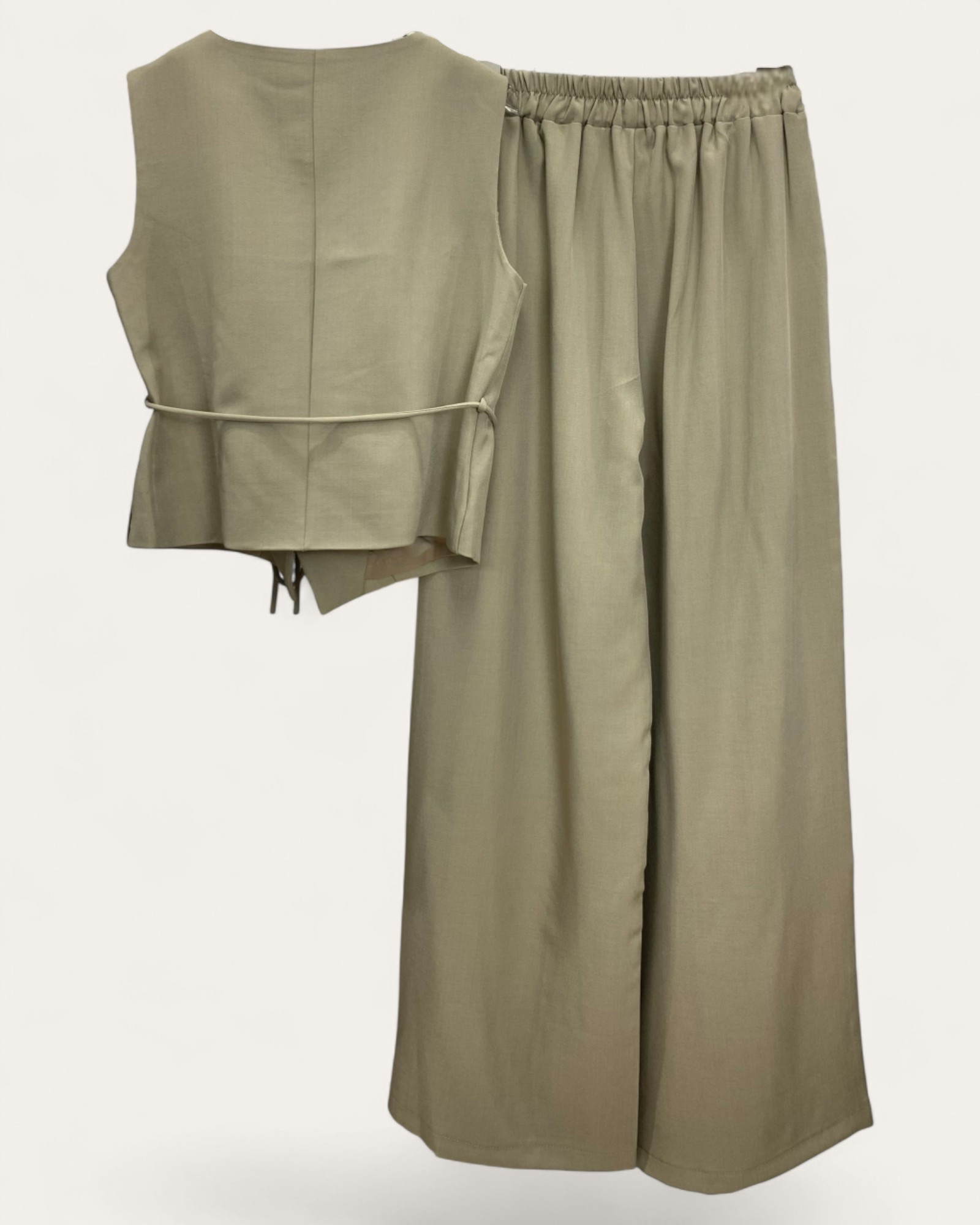 Sleeveless Buttoned Wide-Leg Pants Set