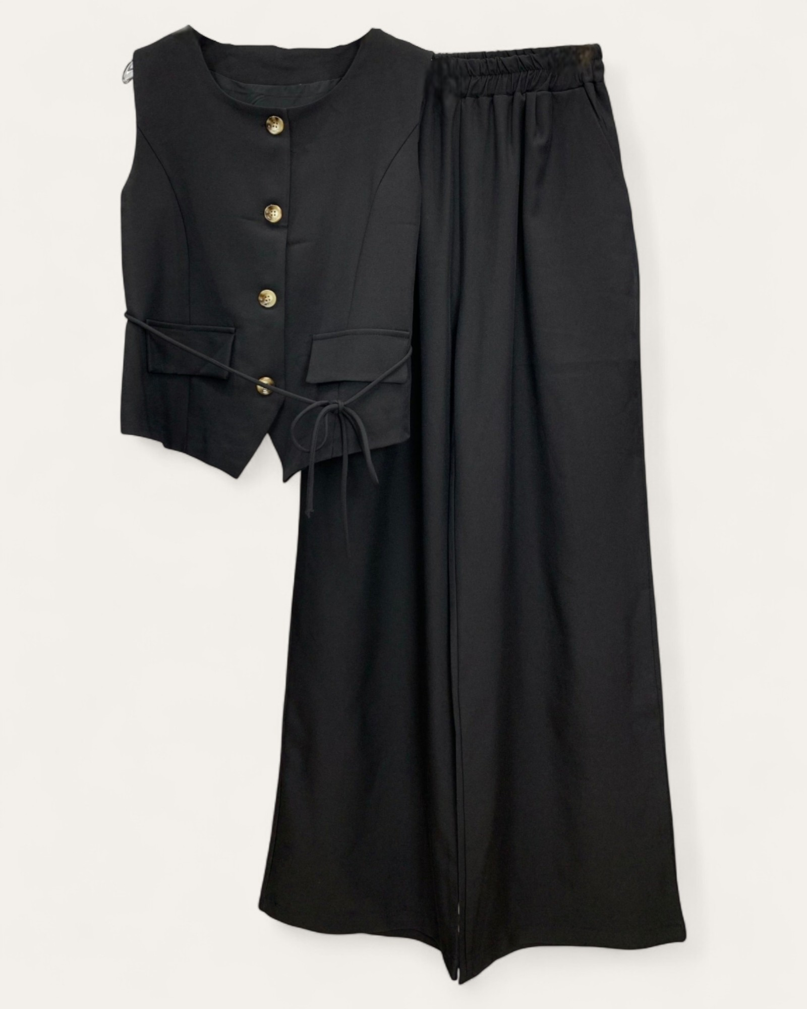 Sleeveless Buttoned Wide-Leg Pants Set
