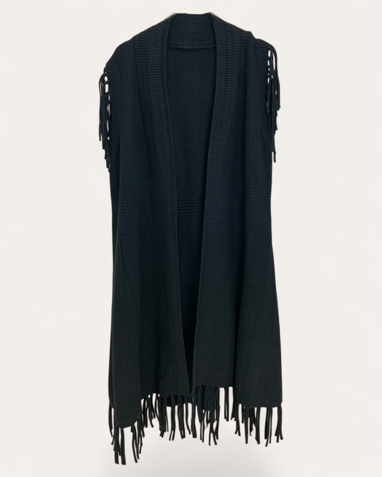 Fringe Hem Open Front Vest Coat