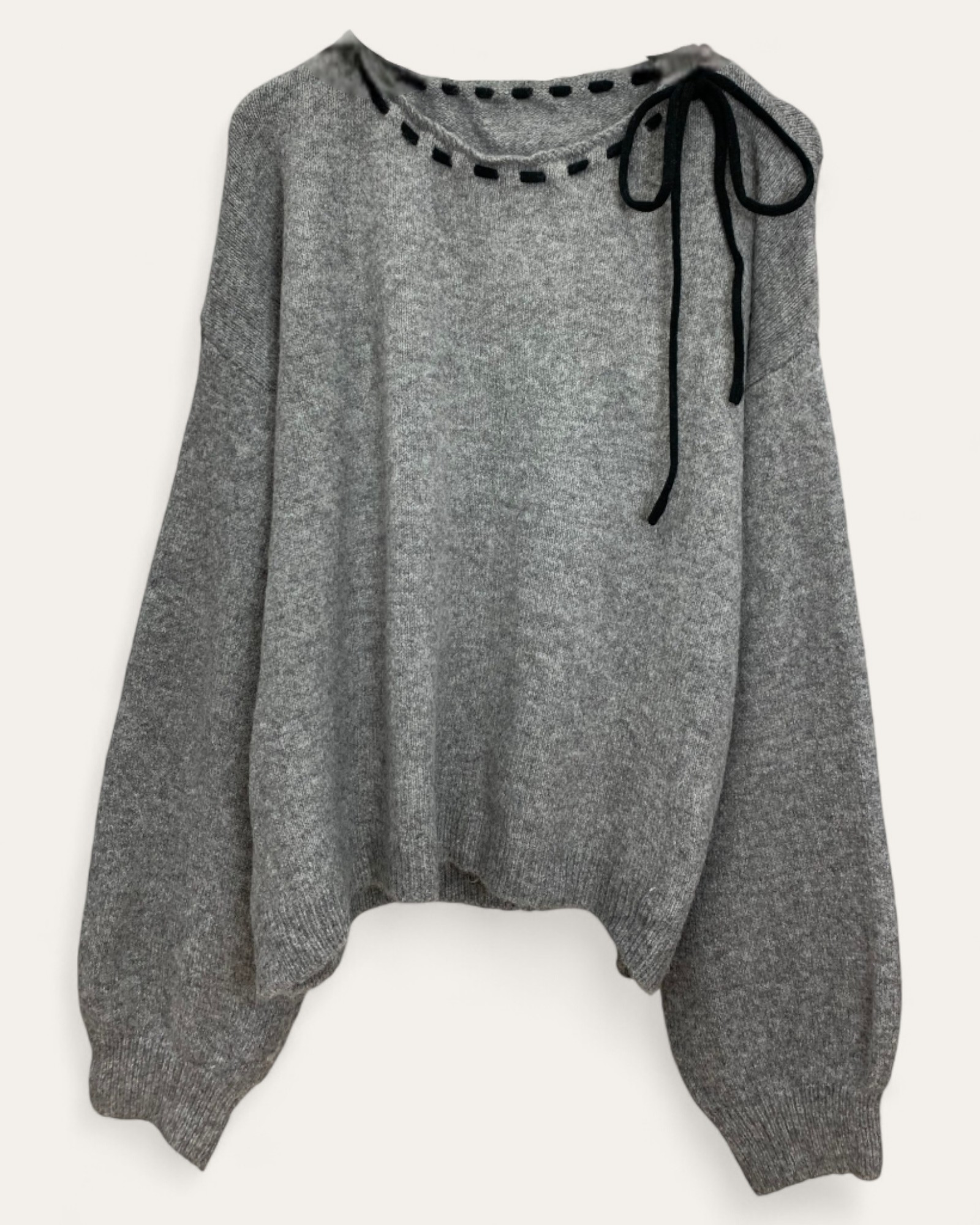 Off-Shoulder Relaxed Knit Sweater with Trim Detail