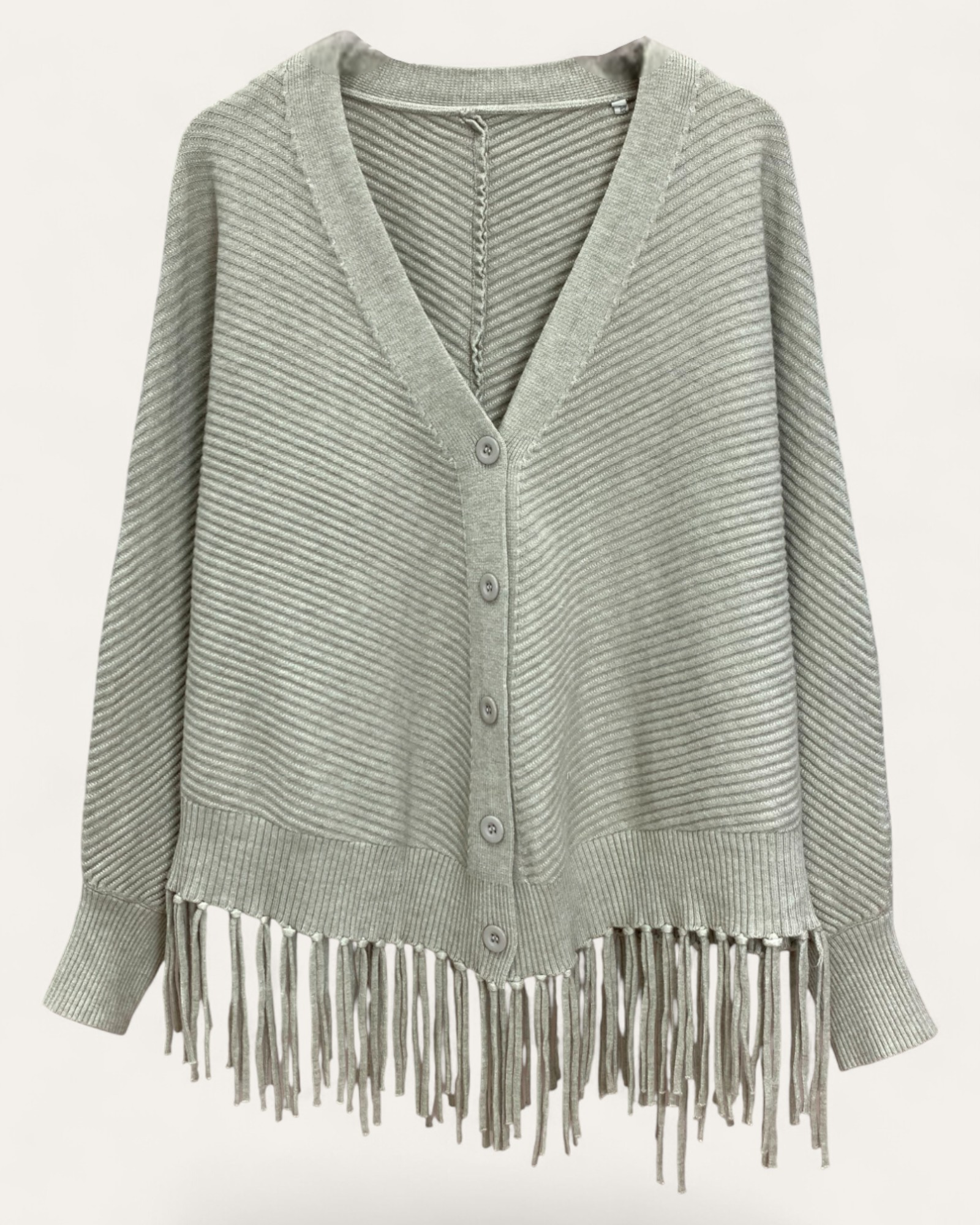 Buttoned Fringe Hem Knit Cardigan