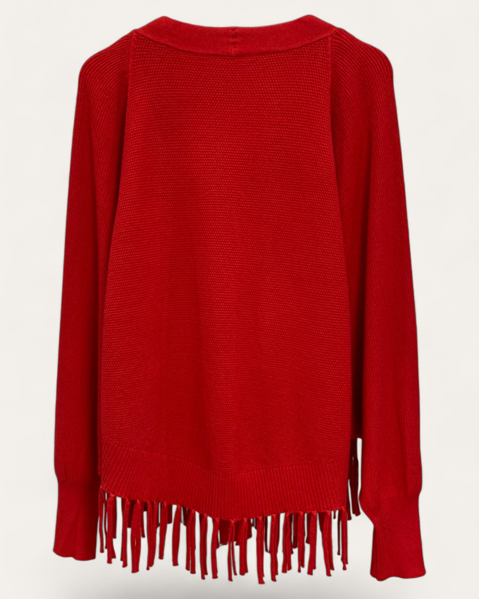 V-Neck Fringe Hem Knit Cardigan