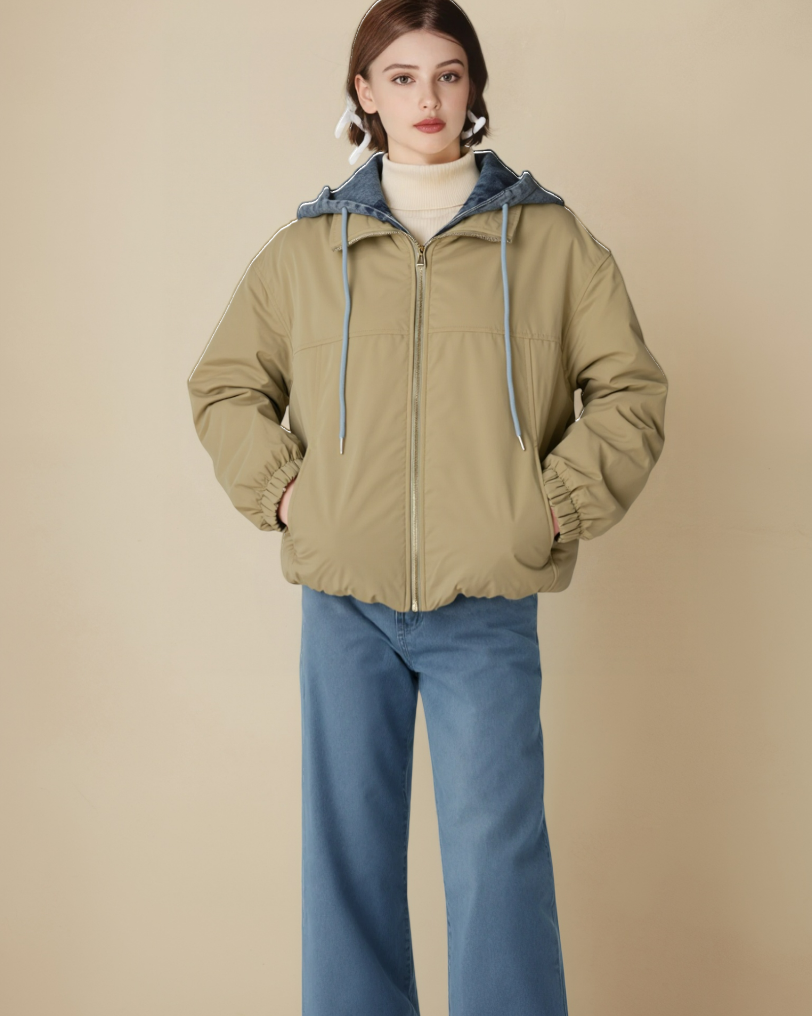 Two-Tone Hooded Casual Jacket