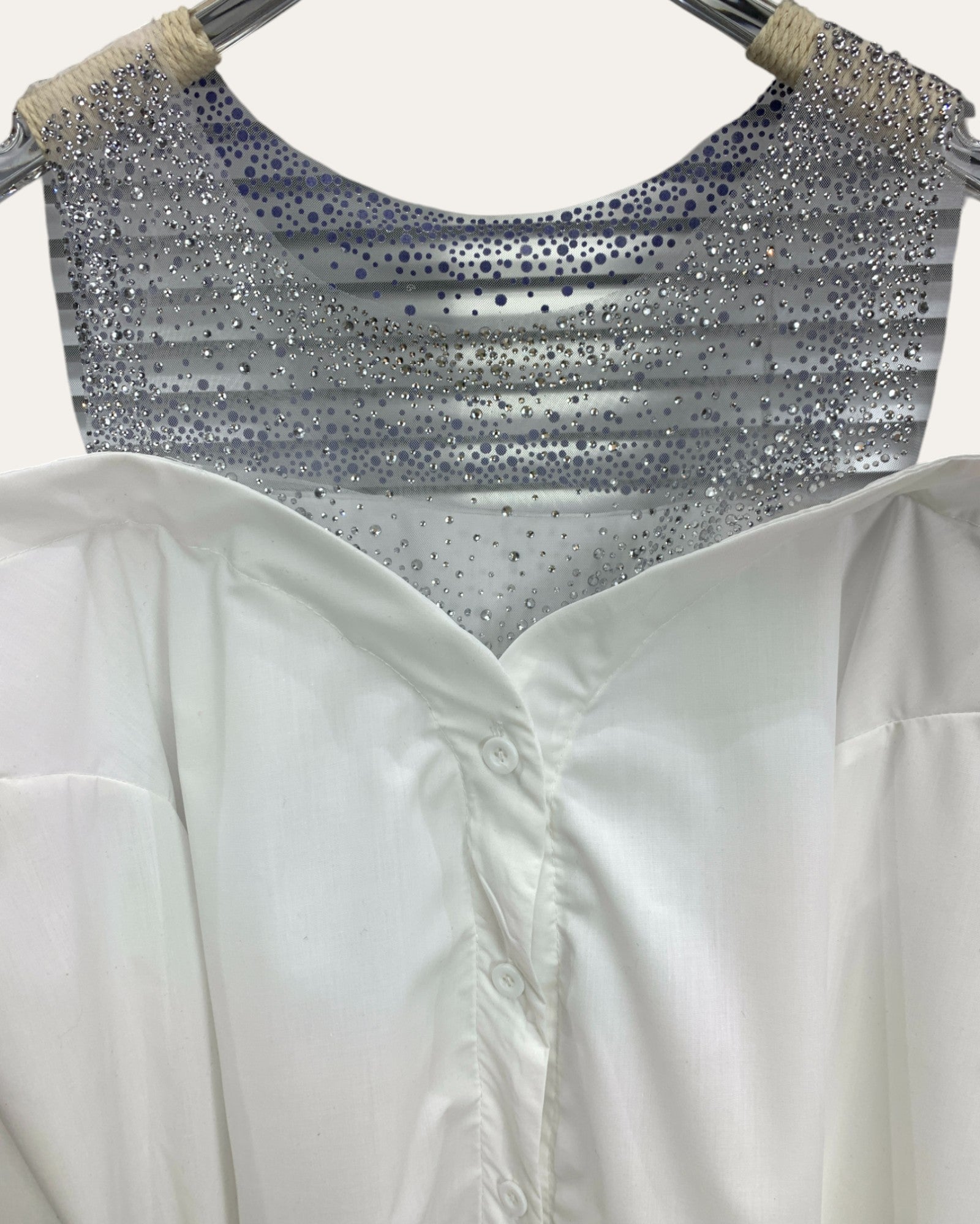 Sheer Crystal Mesh Off-Shoulder Blouse