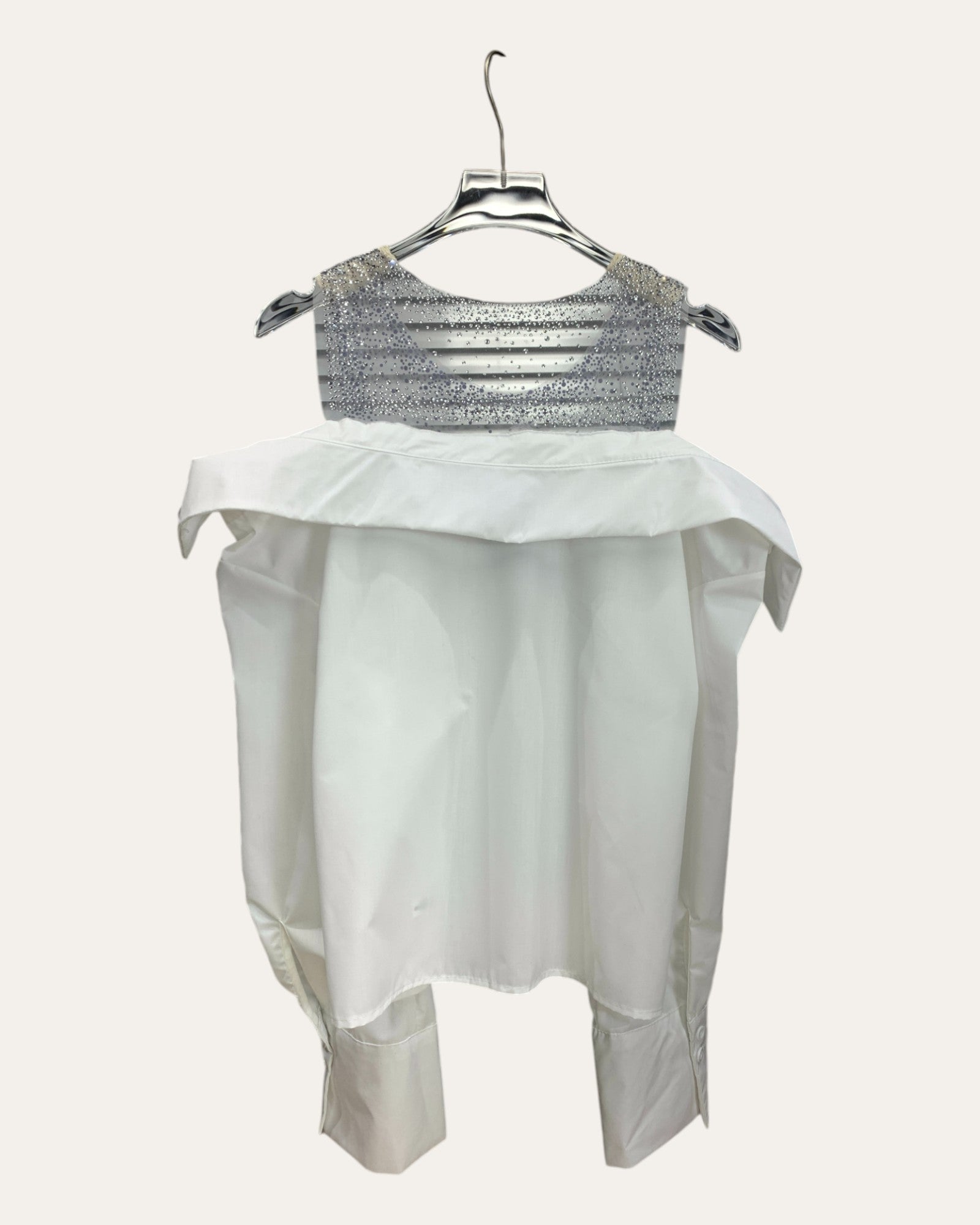 Sheer Crystal Mesh Off-Shoulder Blouse