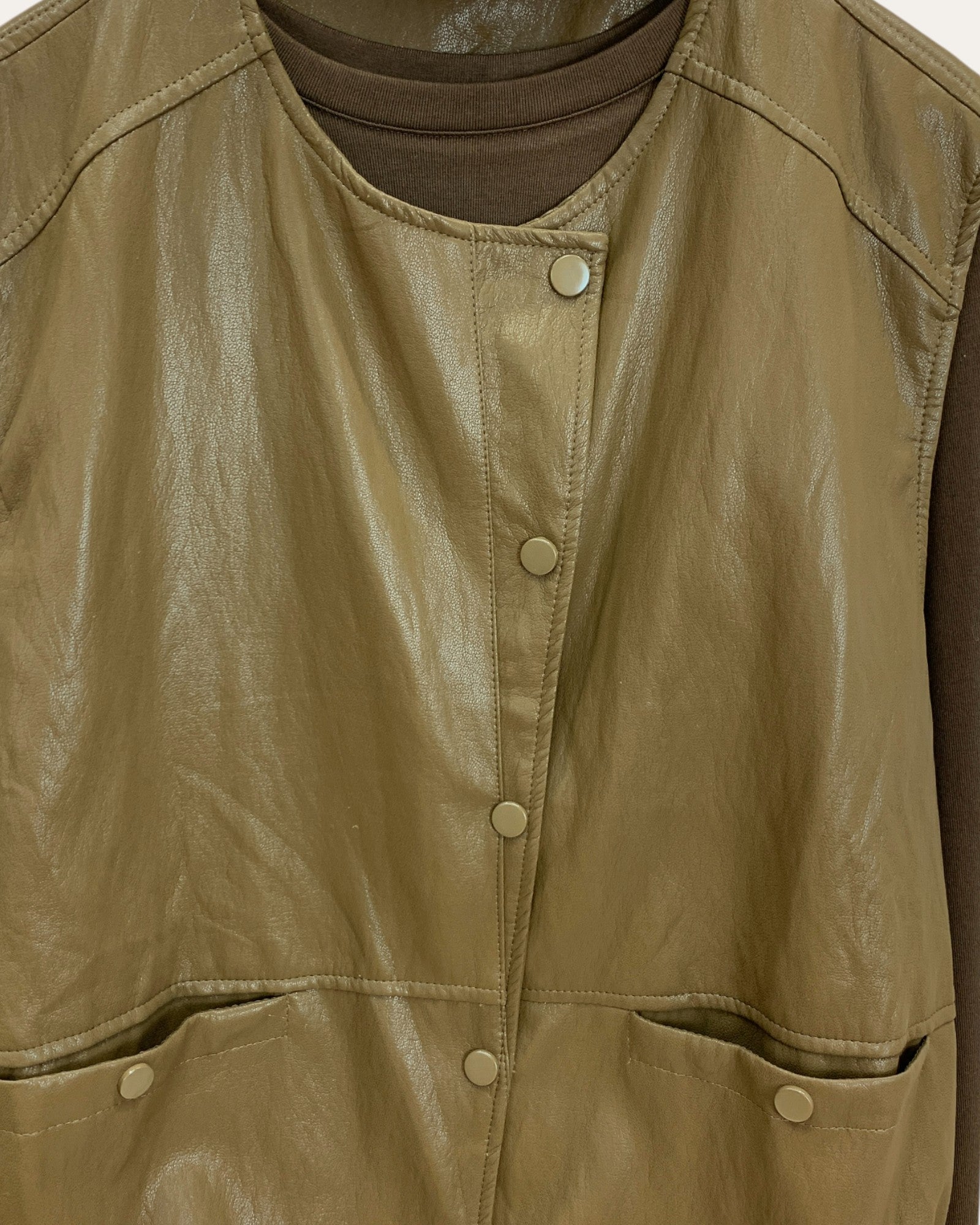 Faux Leather Panel Jacket with Scarf Collar