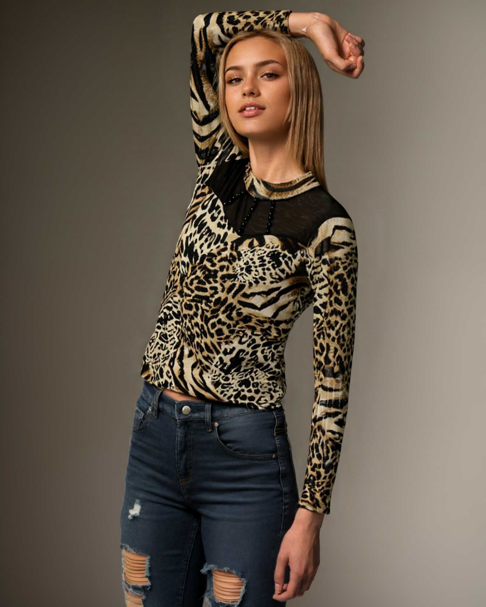 Mesh Panel Leopard Top