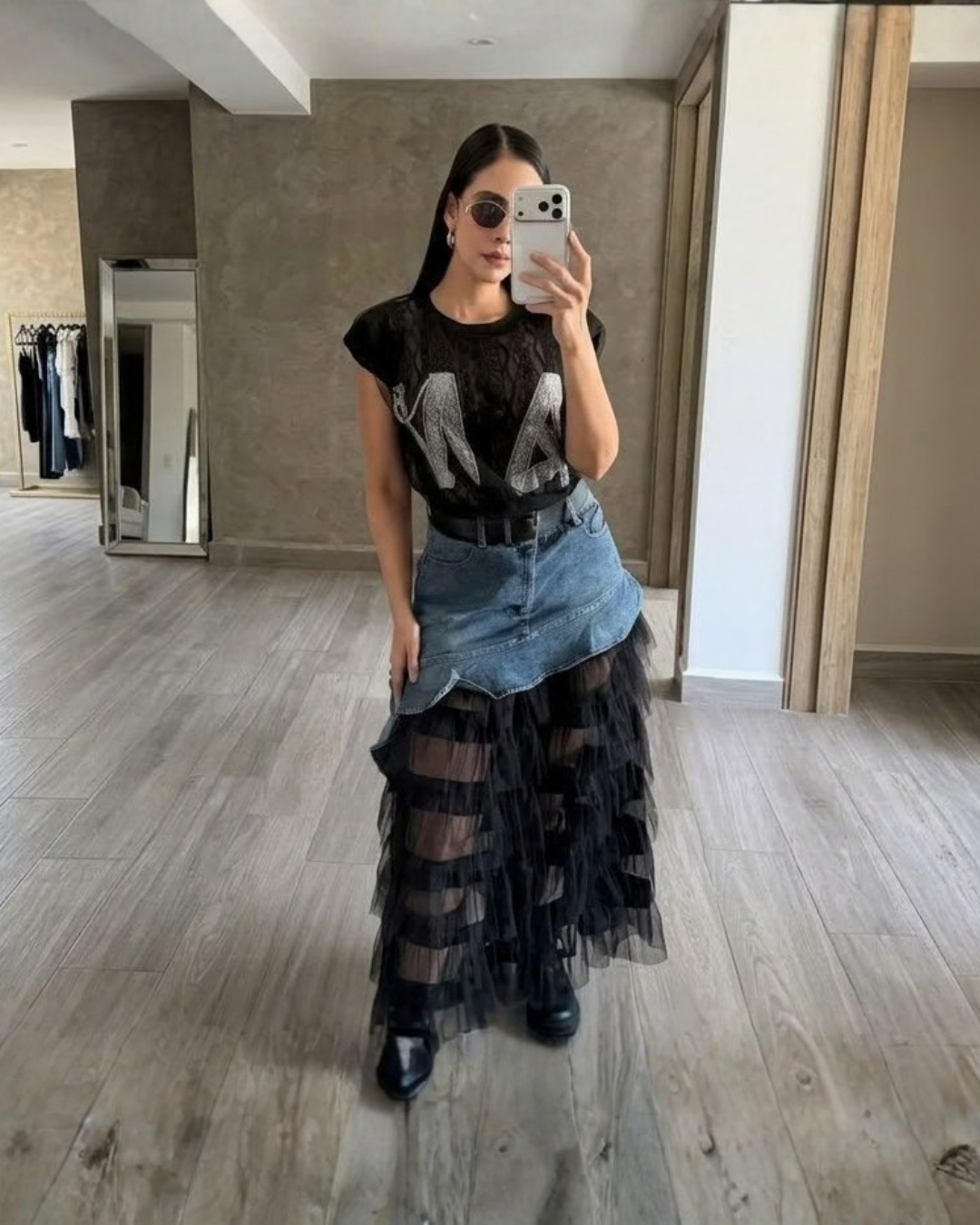Sheer Lace Letter Top