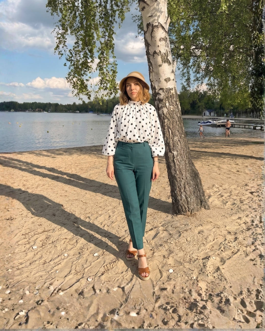 Open-Back Polka Dot Bow Blouse