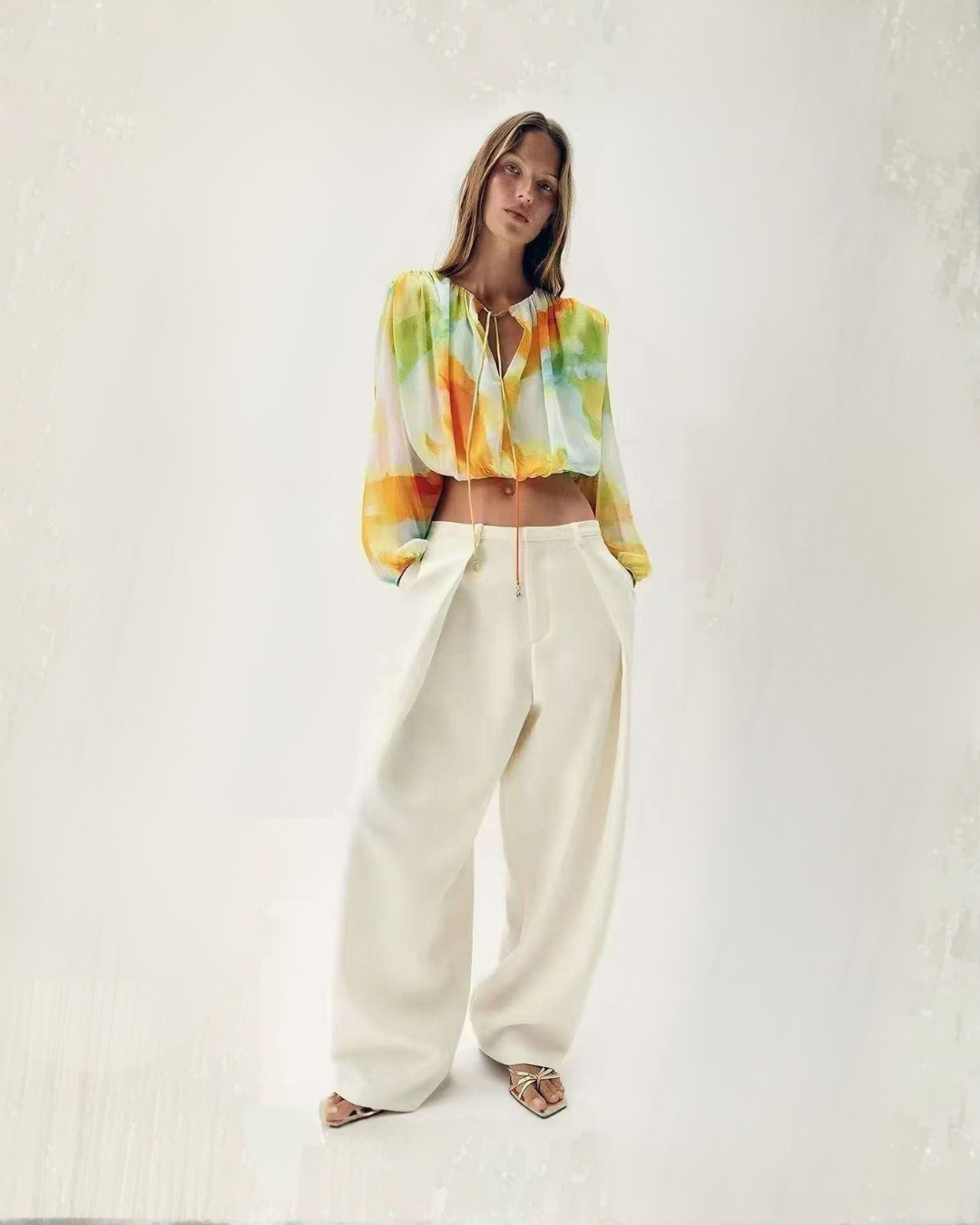 Watercolor Tie-Neck Blouse