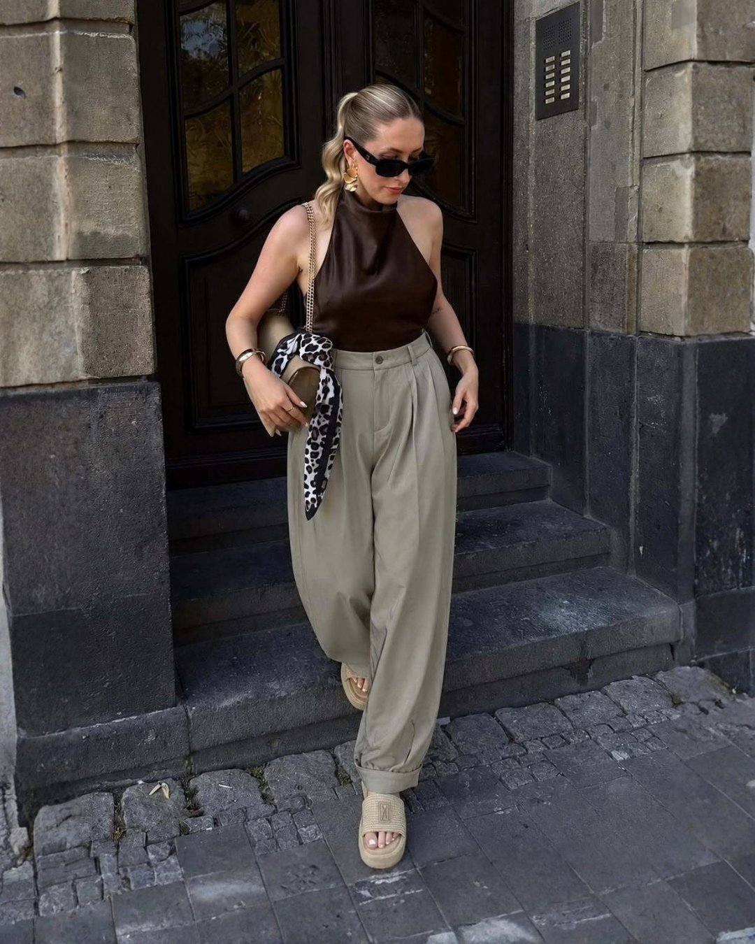 Pleated Barrel Leg Trousers