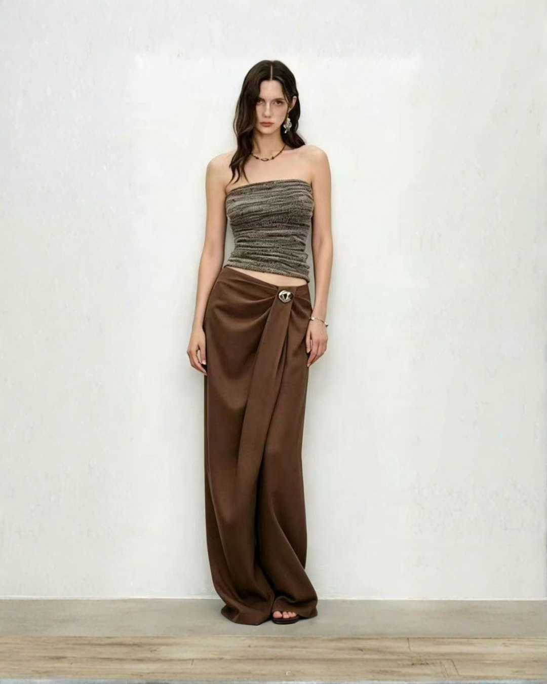 Buckled Drape Palazzo Pants